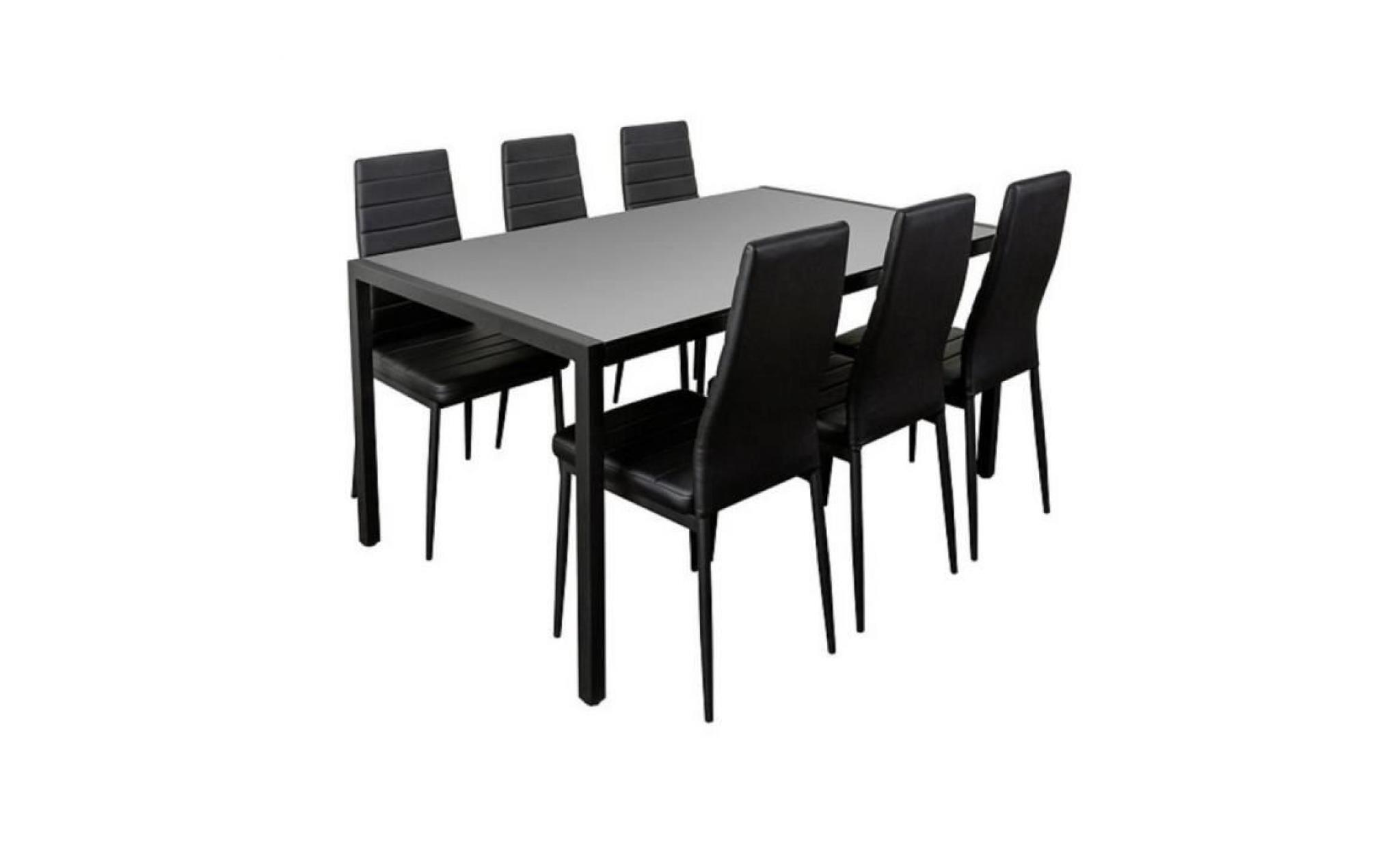 table à manger l160 cm elsa noire en verre trempé avec 6 chaises en simili pas cher