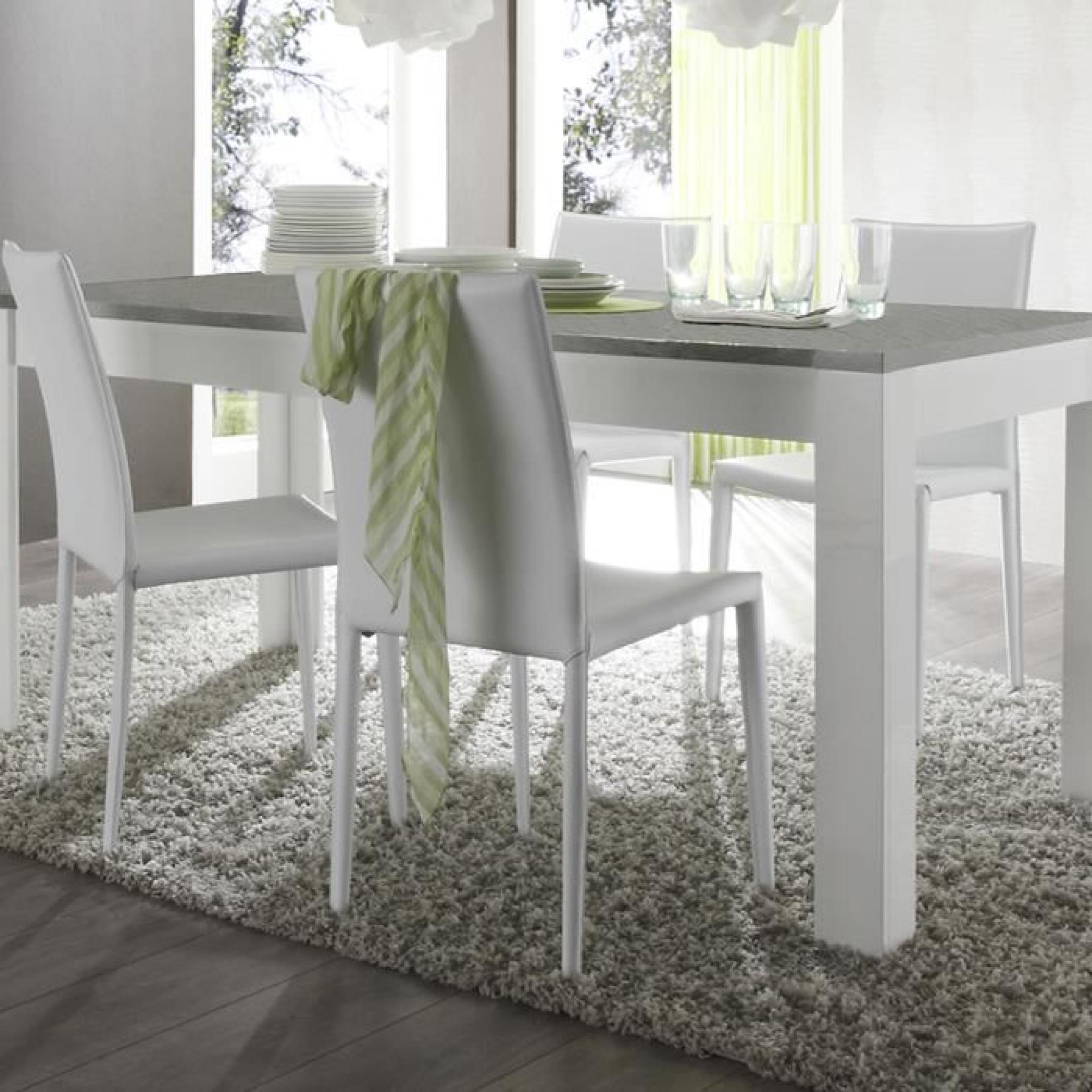 Table à manger moderne couleur bois gris pieds blanc laqué PIETRA 2 L 180 cm