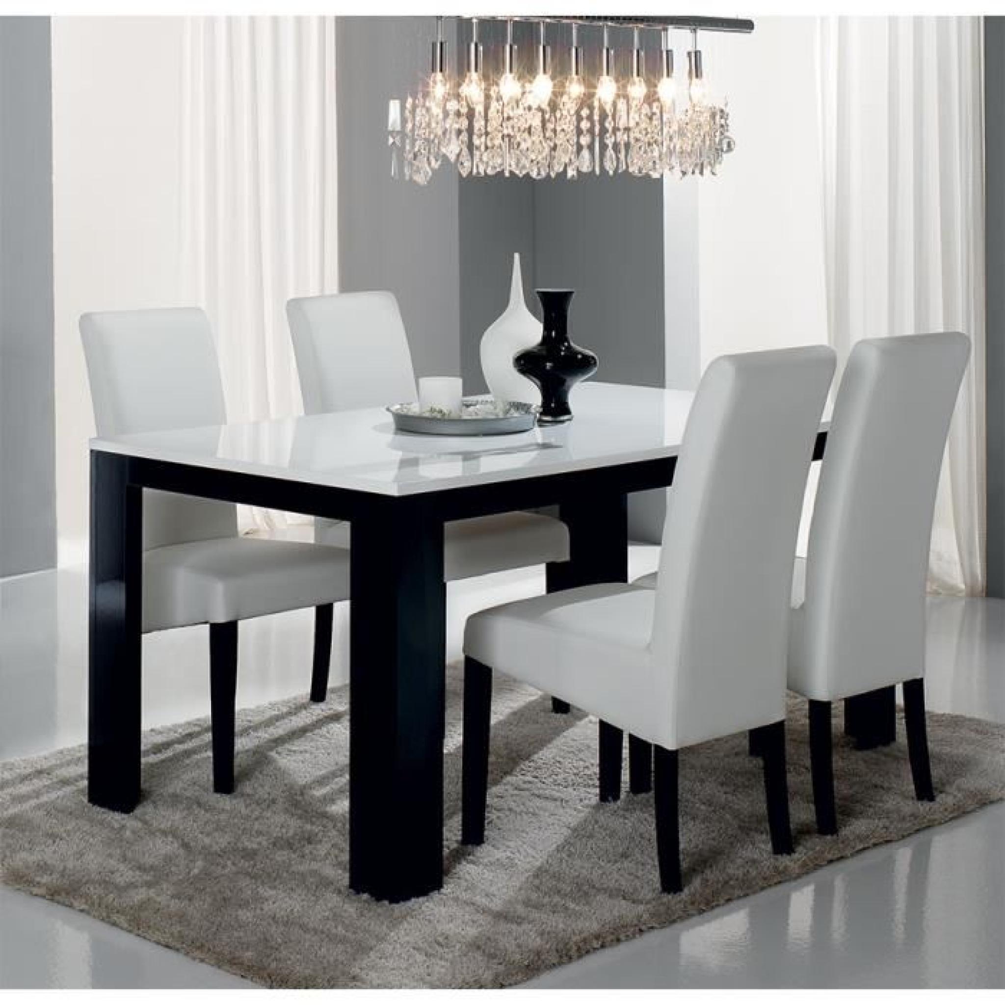 Table à manger noir et blanc laqué design BIANKA Table 190 cm