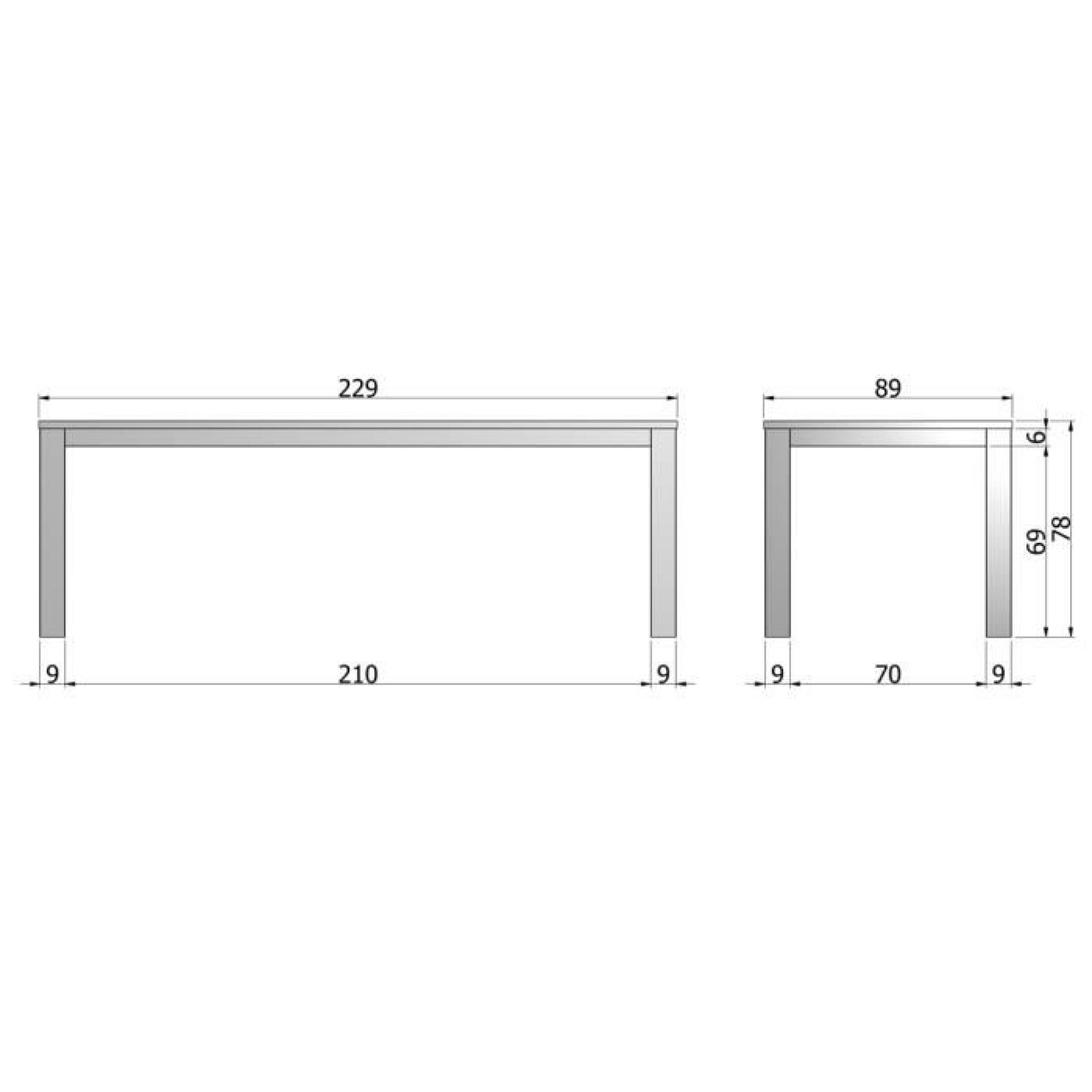 Table à manger rectangulaire chêne massif pieds 9x9 cm, H 78 x 230 x 90 cm pas cher
