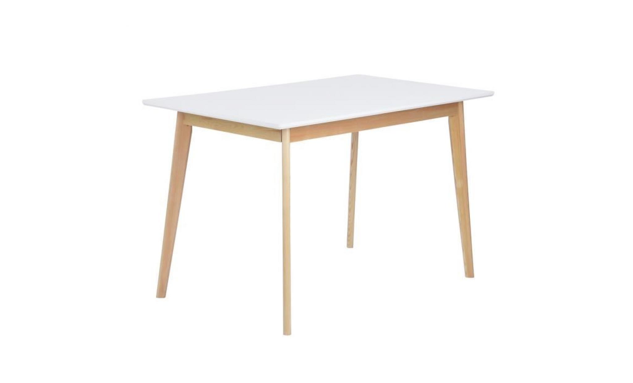 table à manger rectangulaire de 4 à 6 personnes style scandinave blanche et bois de pin massif l 120 x p 70 x h 75 cm