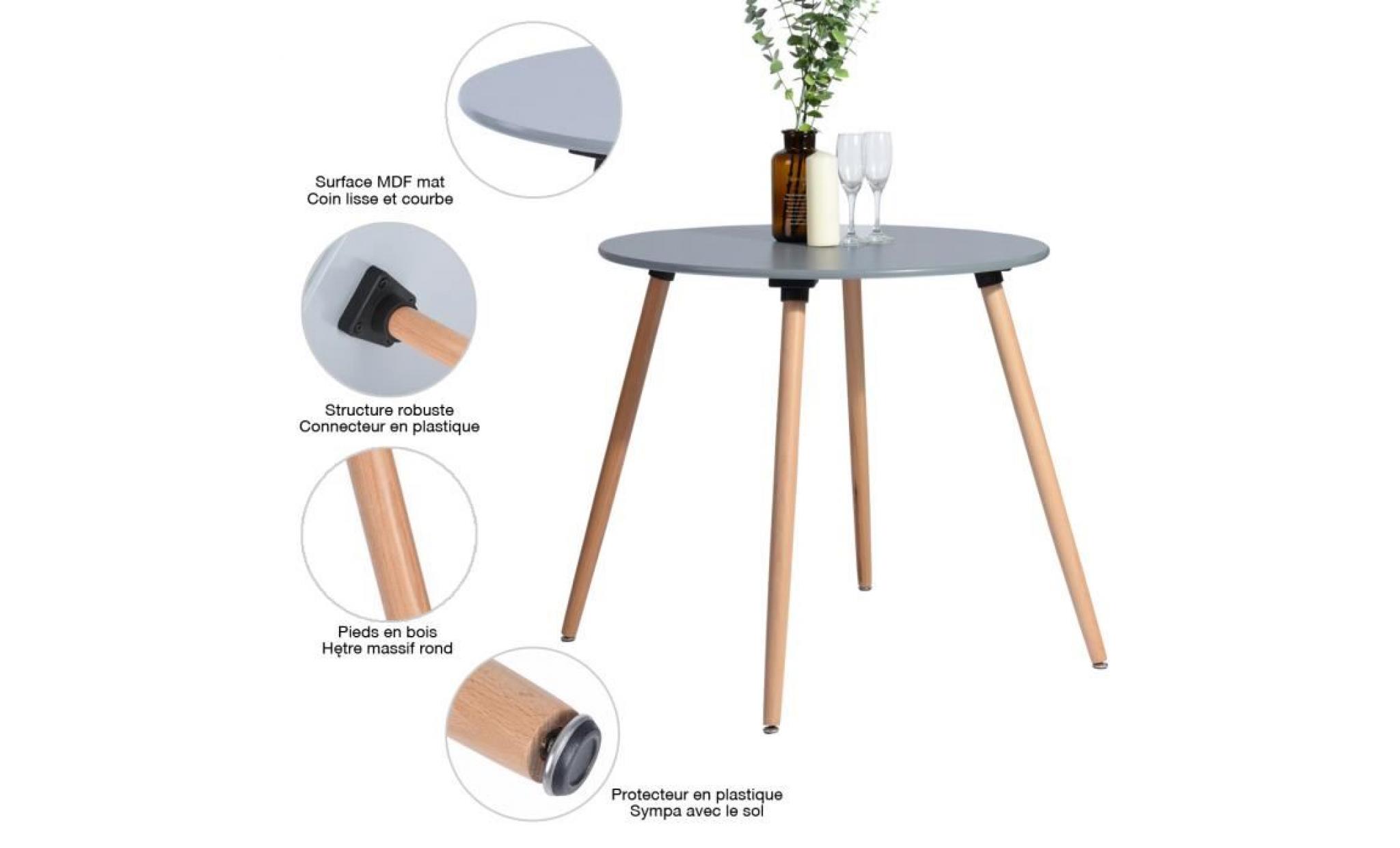 table à manger ronde de 2 à 4 personnes scandinave blanc laqué pieds en bois hêtre massif 80 x 80cm pas cher