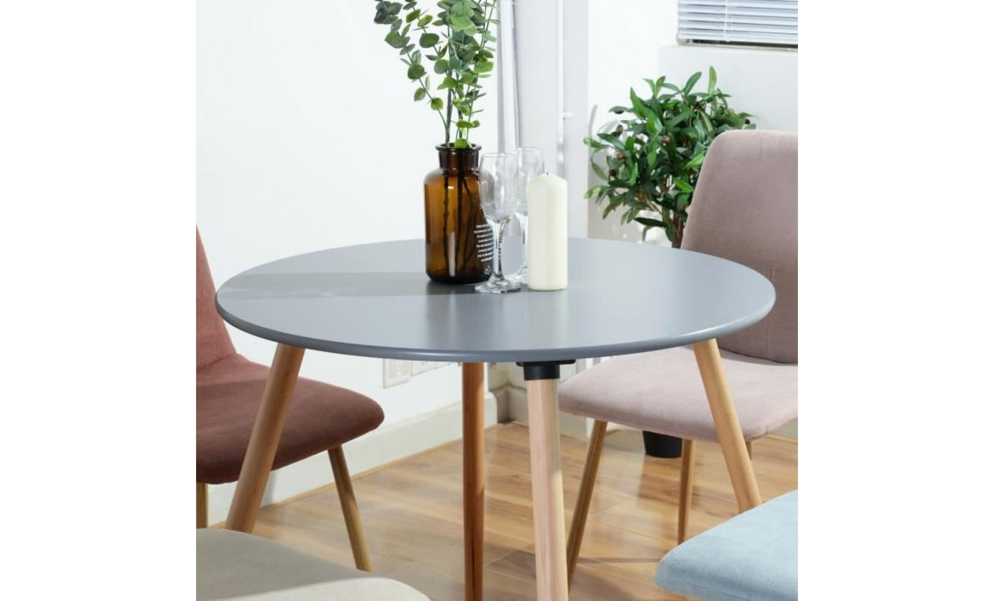 table à manger ronde de 2 à 4 personnes scandinave blanc laqué pieds en bois hêtre massif 80 x 80cm pas cher