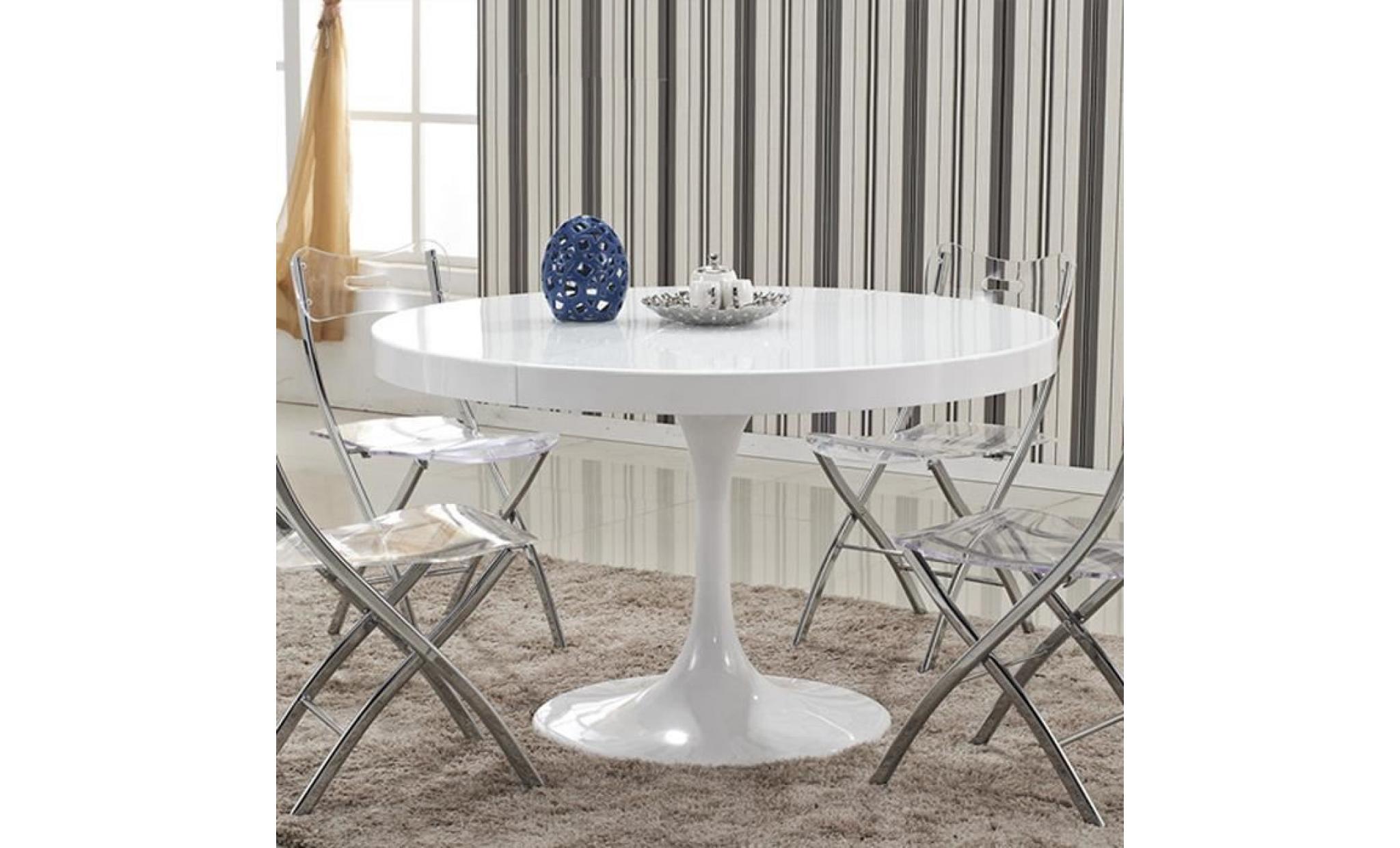 Table à manger ronde design blanche en bois laqué - Alta