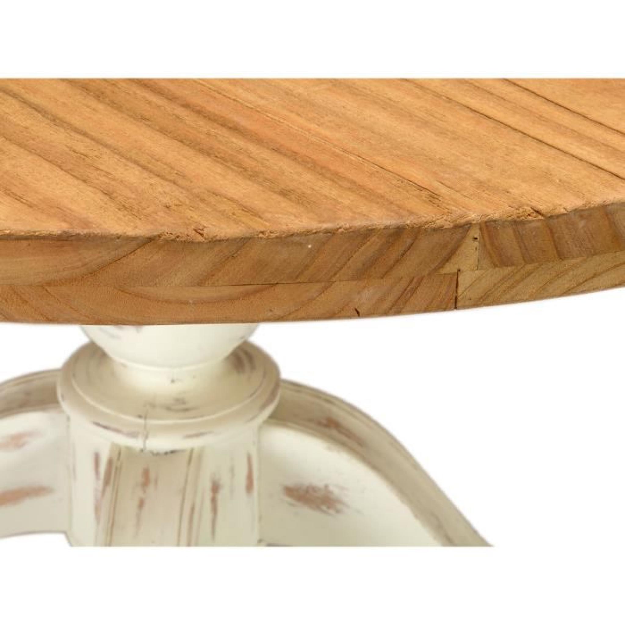 Table à manger ronde LANDHAUS 140cm en bois Mindi laqué blanc et miel pas cher
