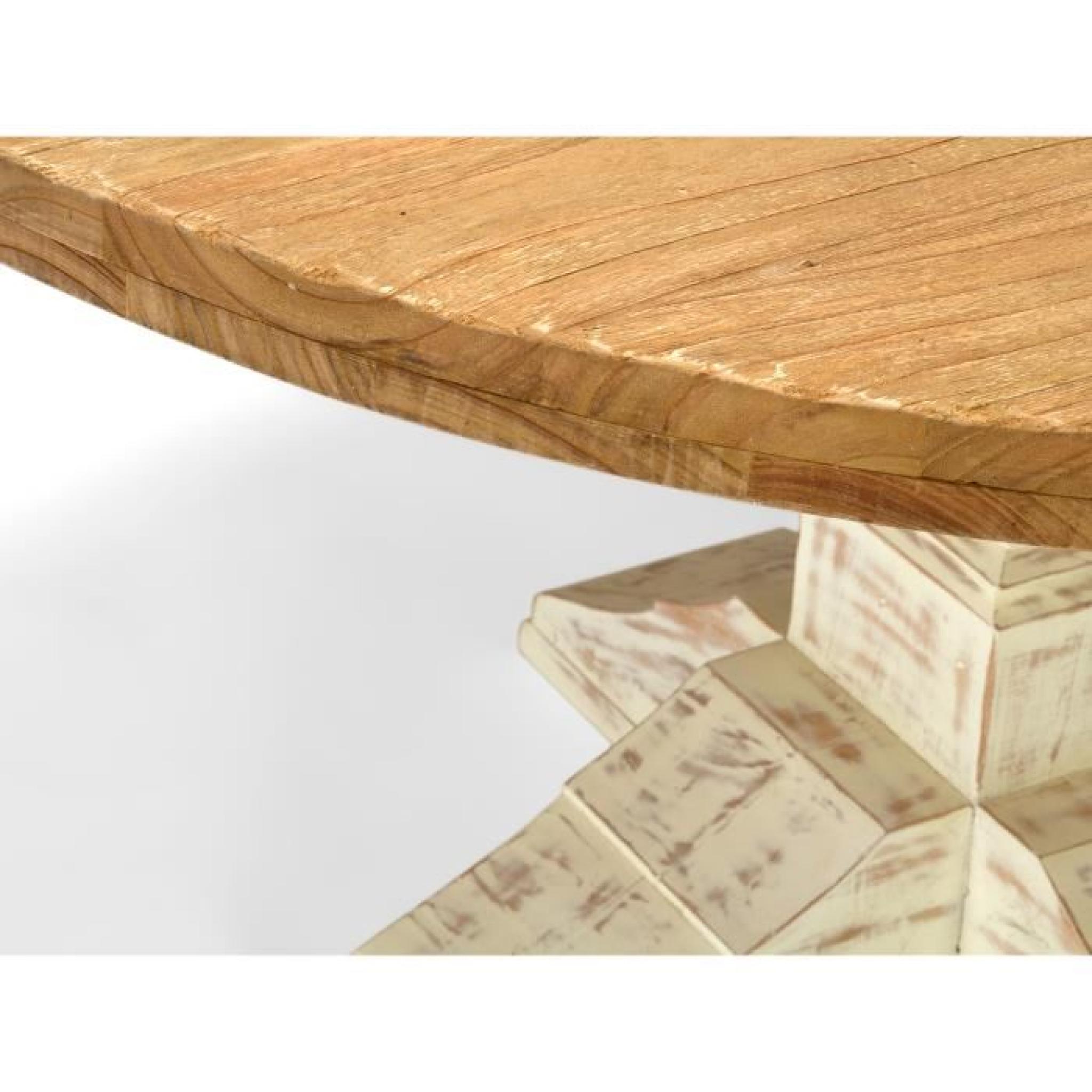 Table à manger ronde LANDHAUS 150cm en bois Mindi laqué blanc et miel massivum pas cher