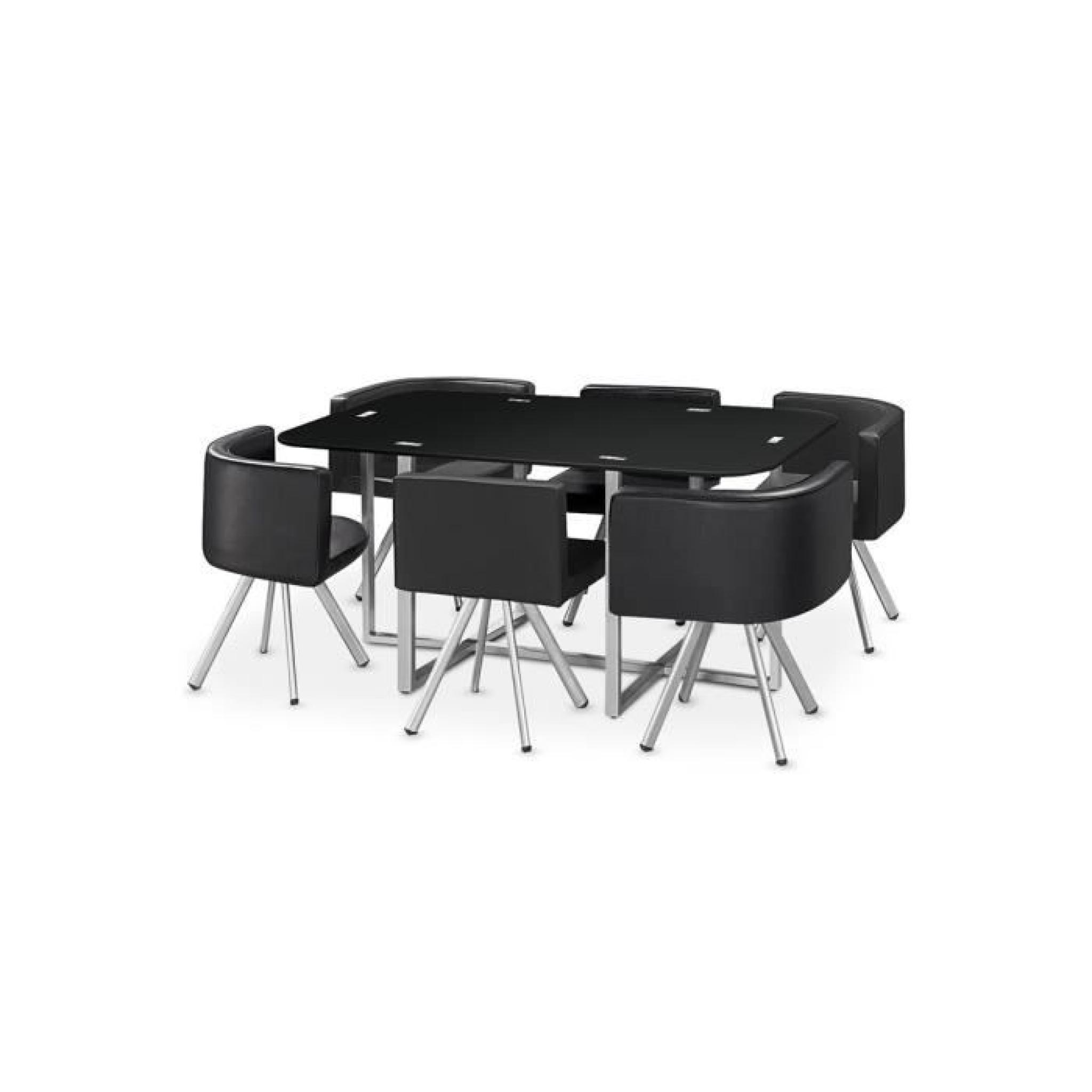 Table à manger verre + 6 chaises noir CORNER XL