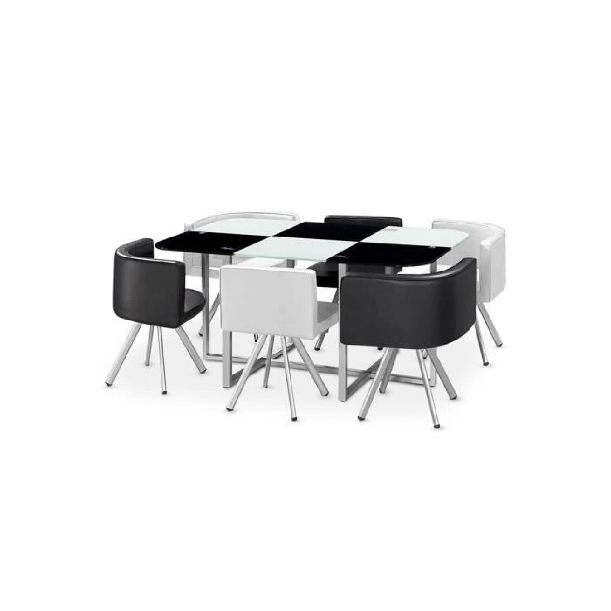 Table à manger verre + 6 chaises noir et blanc CORNER XL