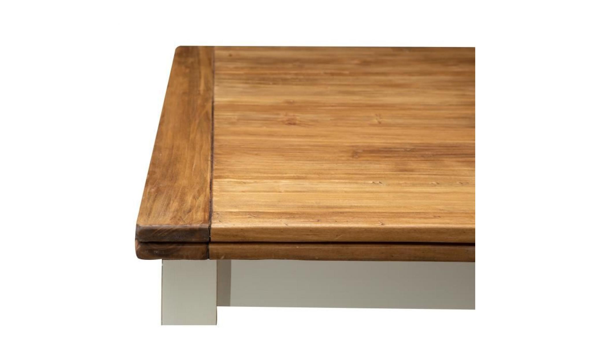 table à rallonge champêtre en bois massif de tilleul avec structure antique blanche et plateau en finition naturelle l160xpr90xh pas cher