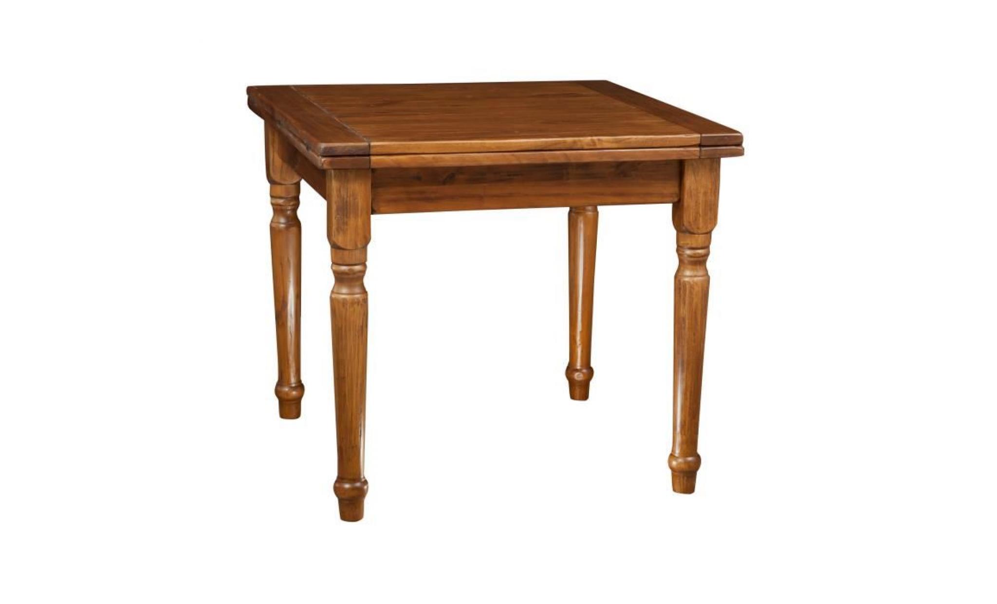 table à rallonge style champêtre en bois massif de tilleul massif, finition noyer l90xpr90xh80 cm
