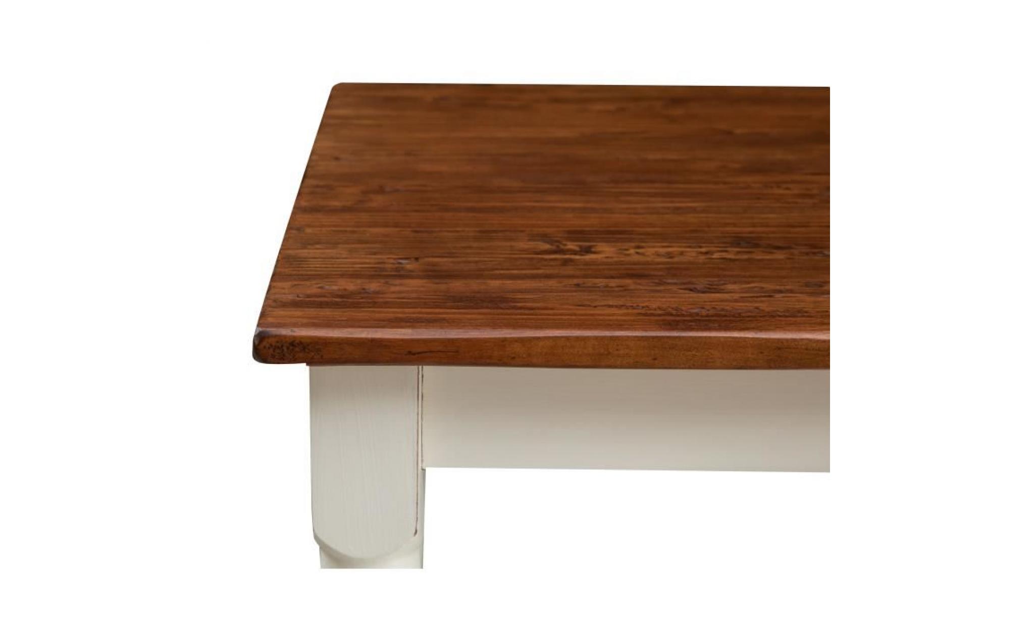 table à rallonge style champêtre en bois massif structure blanche vieillie sur plan en noyer l90xpr90xh78 cm pas cher