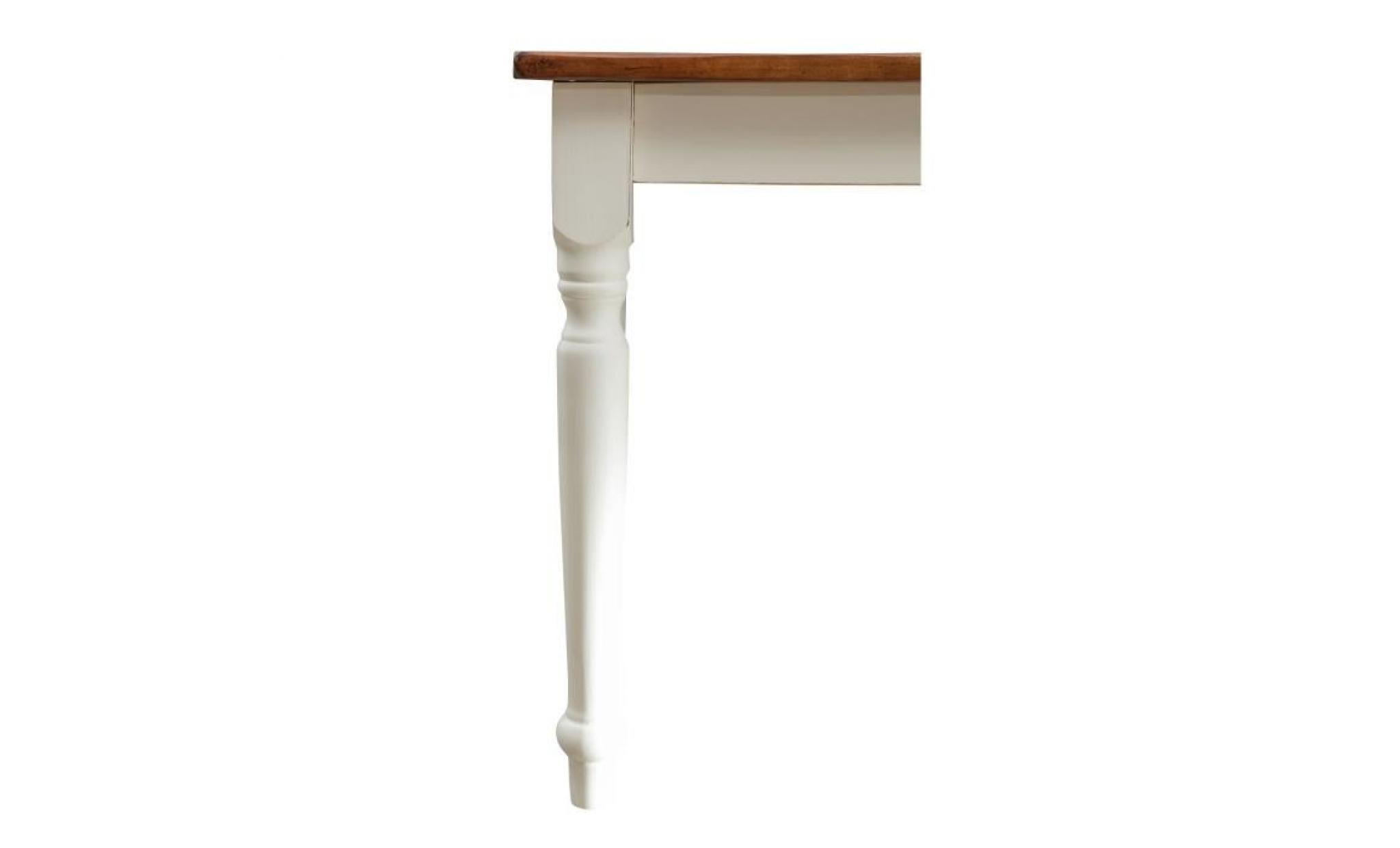 table à rallonge style champêtre en bois massif structure blanche vieillie sur plan en noyer l90xpr90xh78 cm pas cher