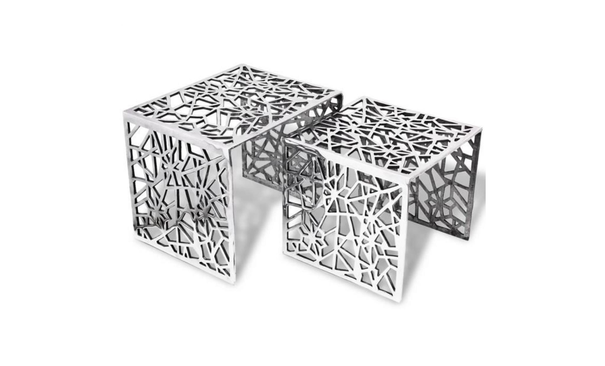 table auxiliaire carrée 2 pièces aluminium argenté