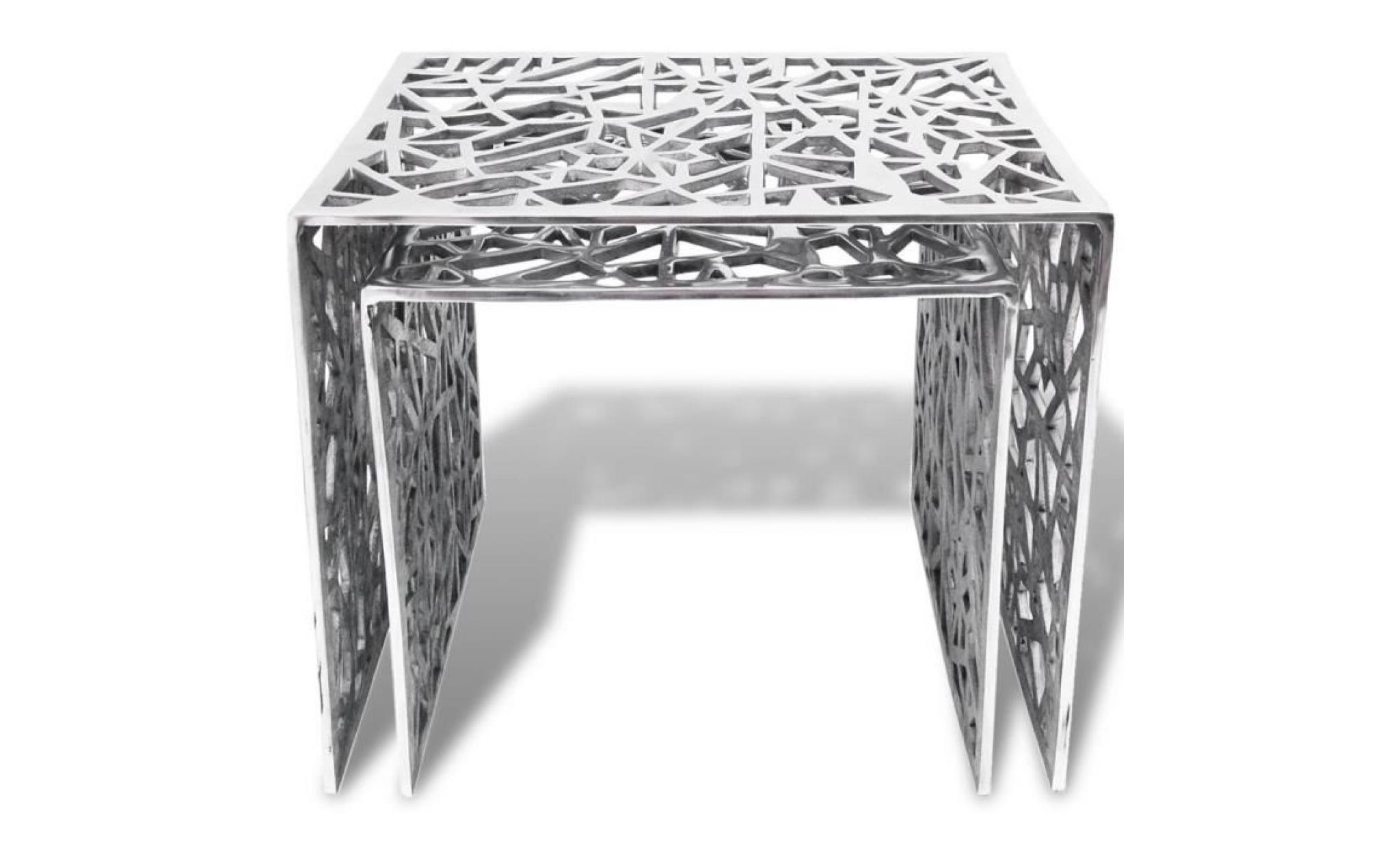 table auxiliaire carrée 2 pièces aluminium argenté pas cher