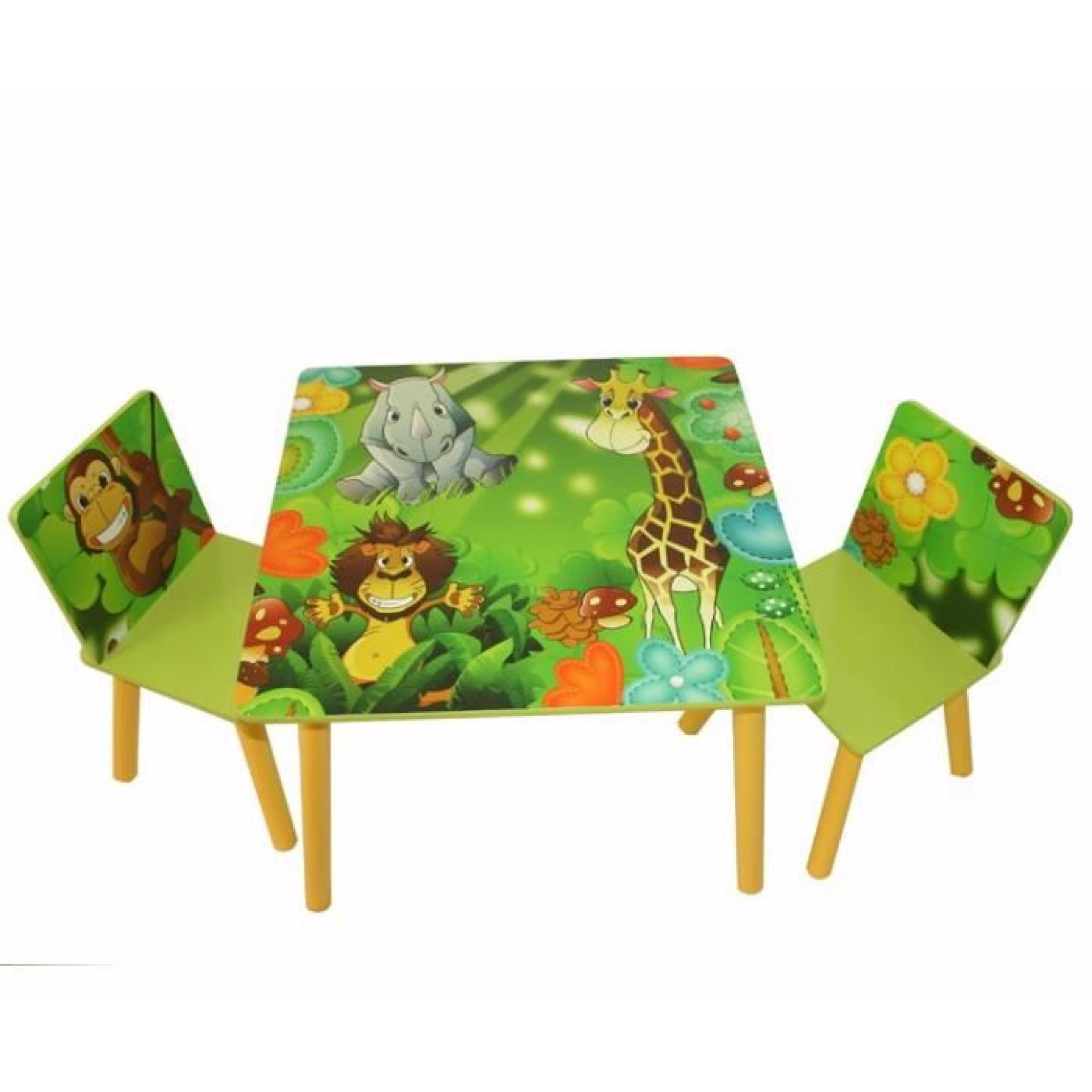 Table avec 2 chaises pour enfant motif jungle