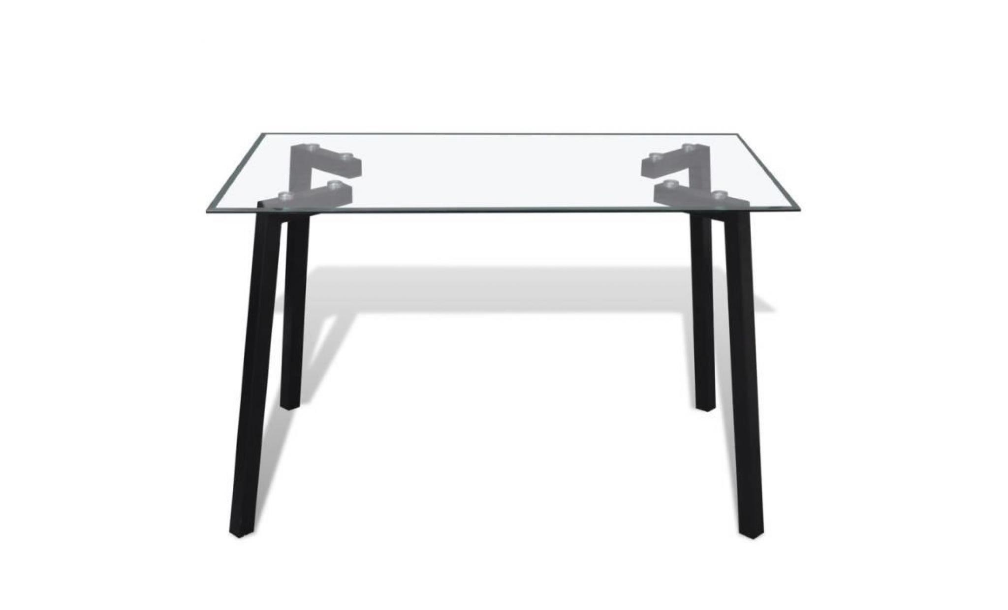 Table avec plateau en verre transparent et pieds en acier pas cher