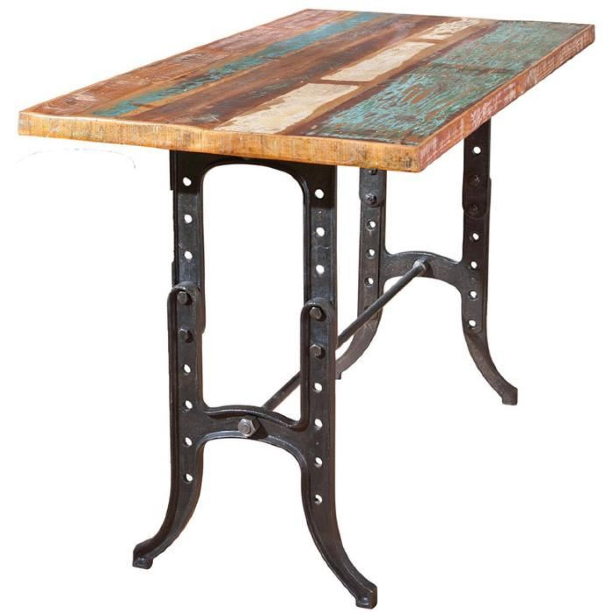 Table-Bar en bois recyclé multicolore, Dim : 180 x 90 x 75-105 cm