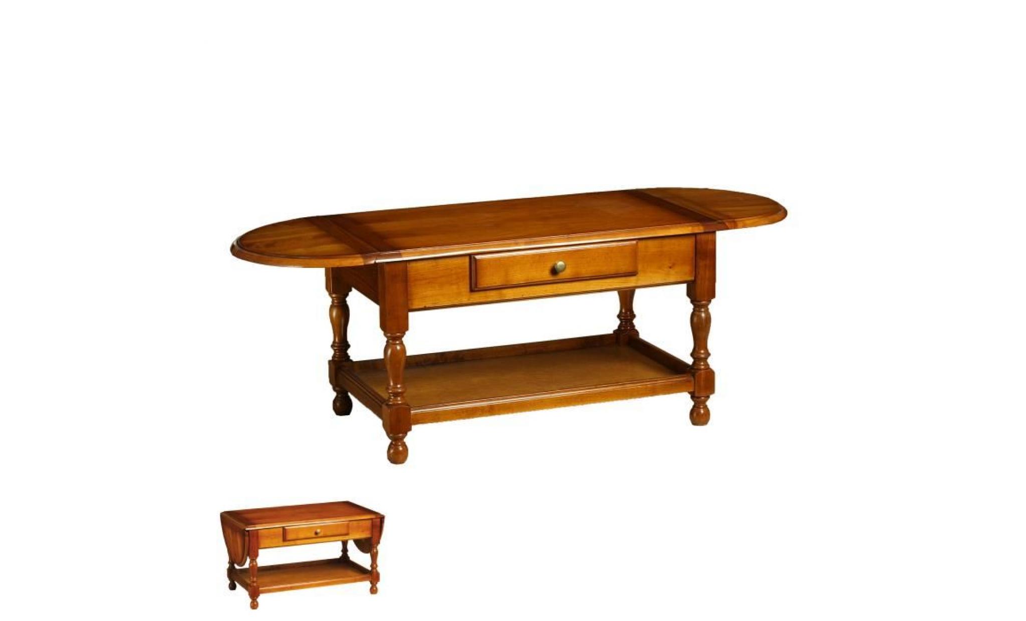 table basse 2 abattants 1 tiroir en merisier massif style louis philippe