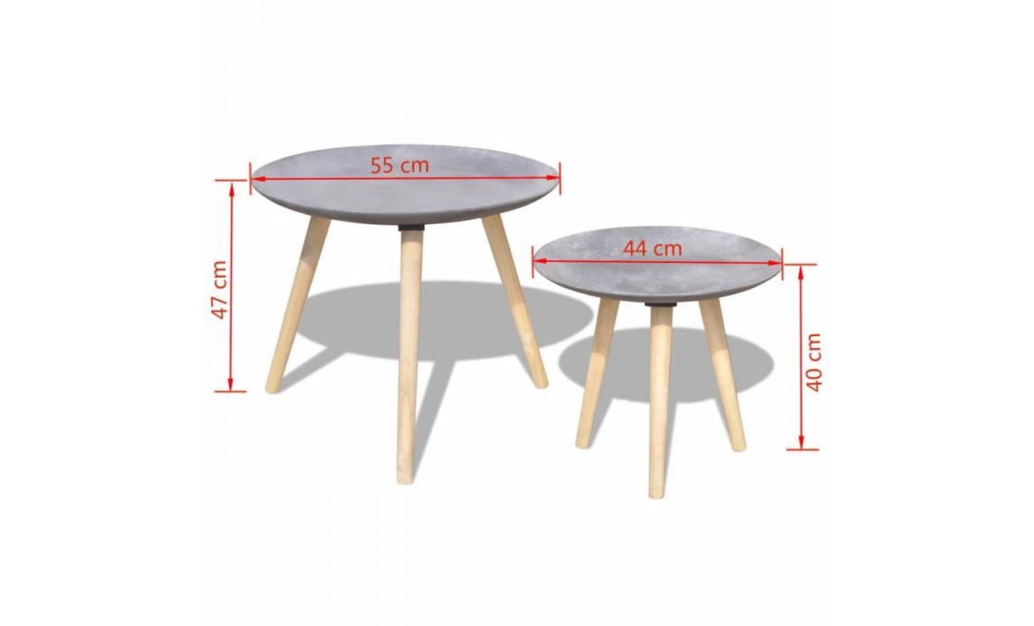 table basse 2 pcs 55 cm et 44 cm gris cement pas cher
