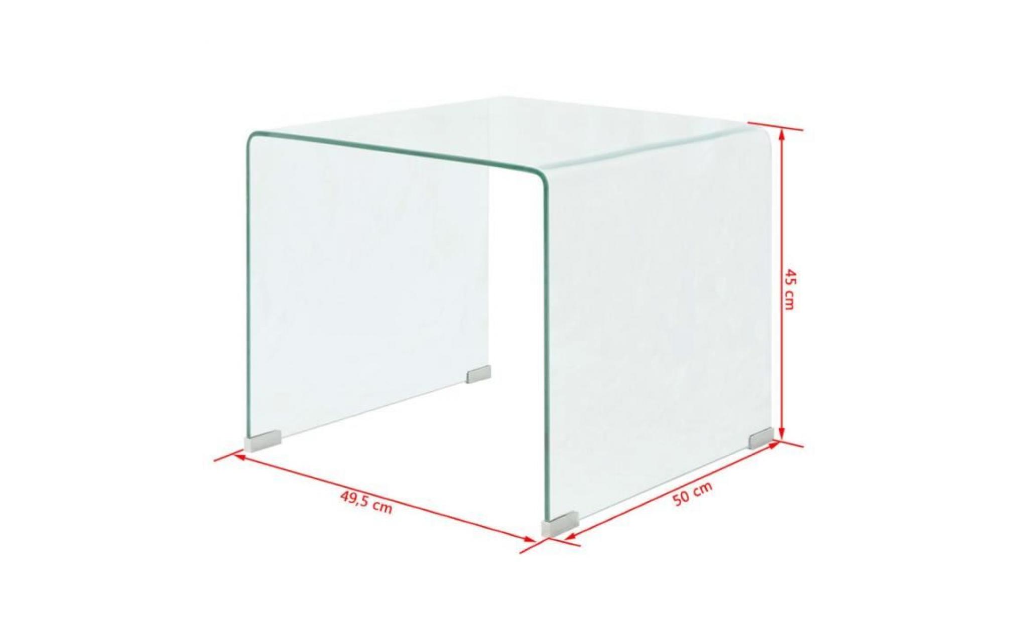 table basse 49,5 x 50 x 45 cm verre trempé transparent pas cher