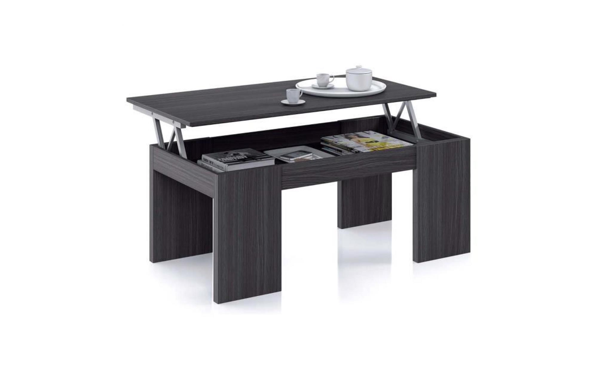 table basse à plateau relevable coloris gris cendre   dim : 100 x 50 x 42 cm