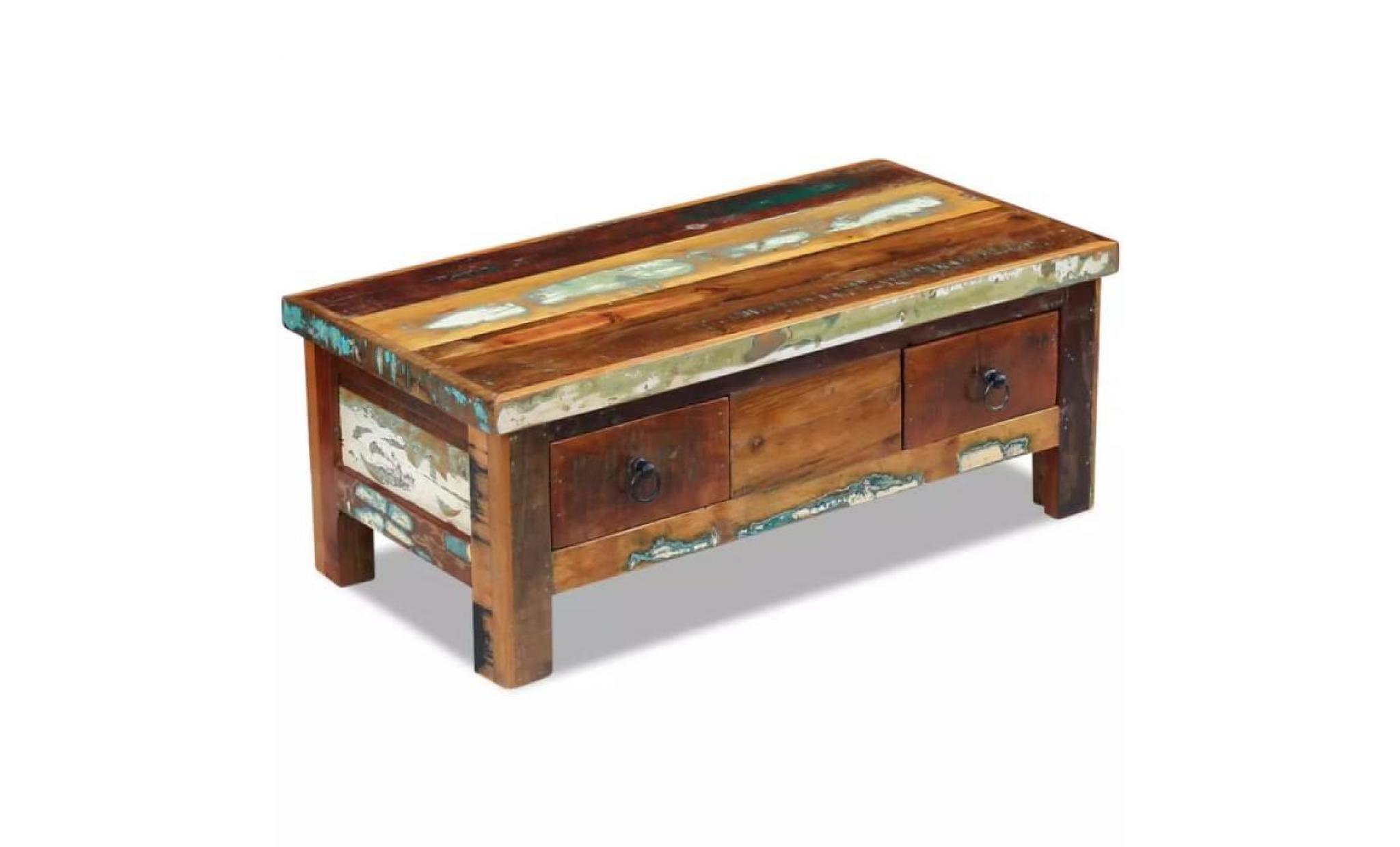 table basse à tiroirs 90 x 45 x 35 cm bois de récupération