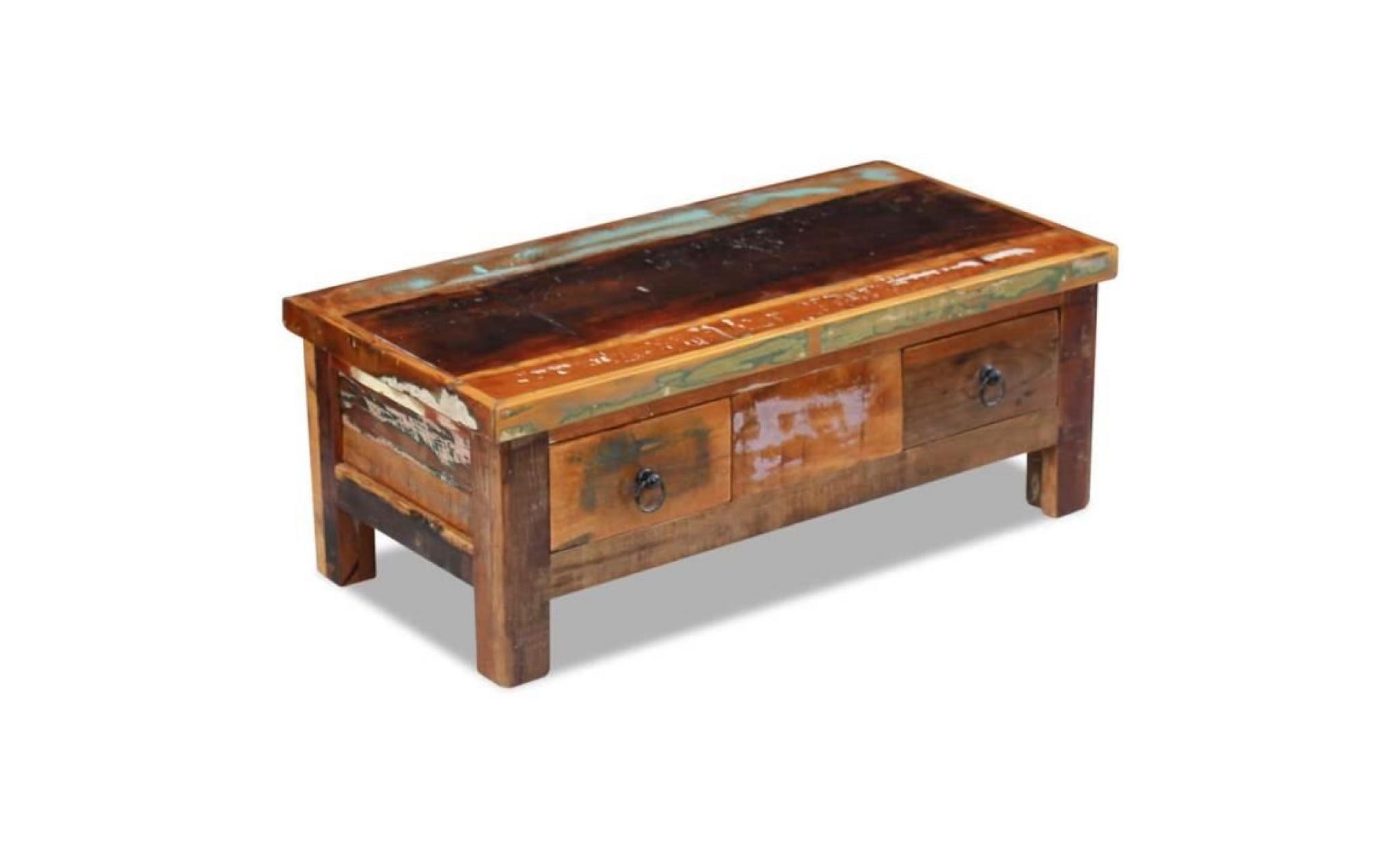 table basse à tiroirs 90 x 45 x 35 cm bois de récupération pas cher