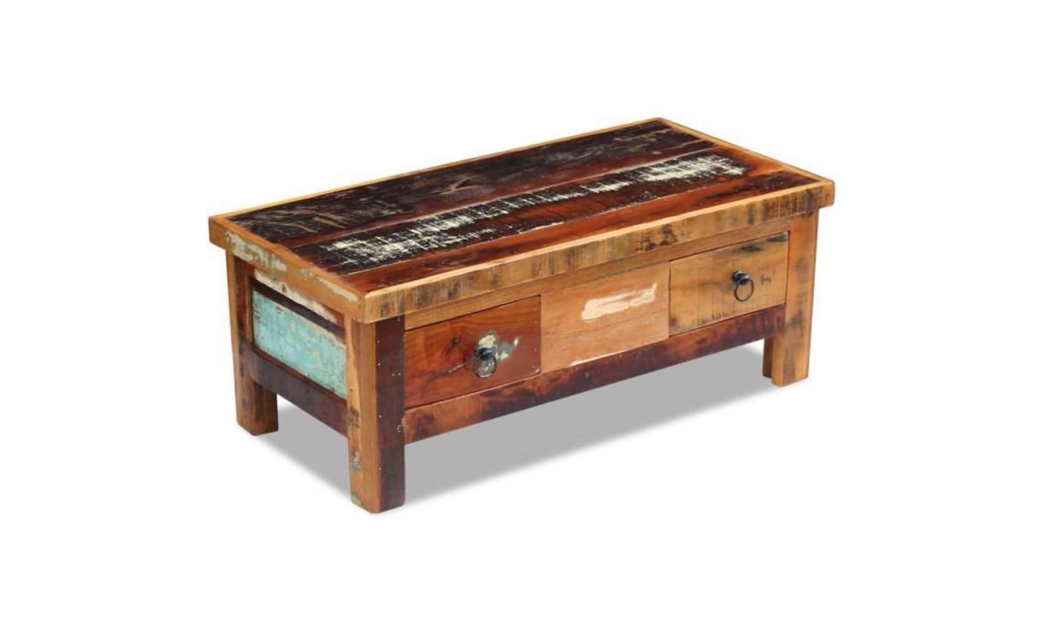 table basse à tiroirs 90 x 45 x 35 cm bois de récupération pas cher