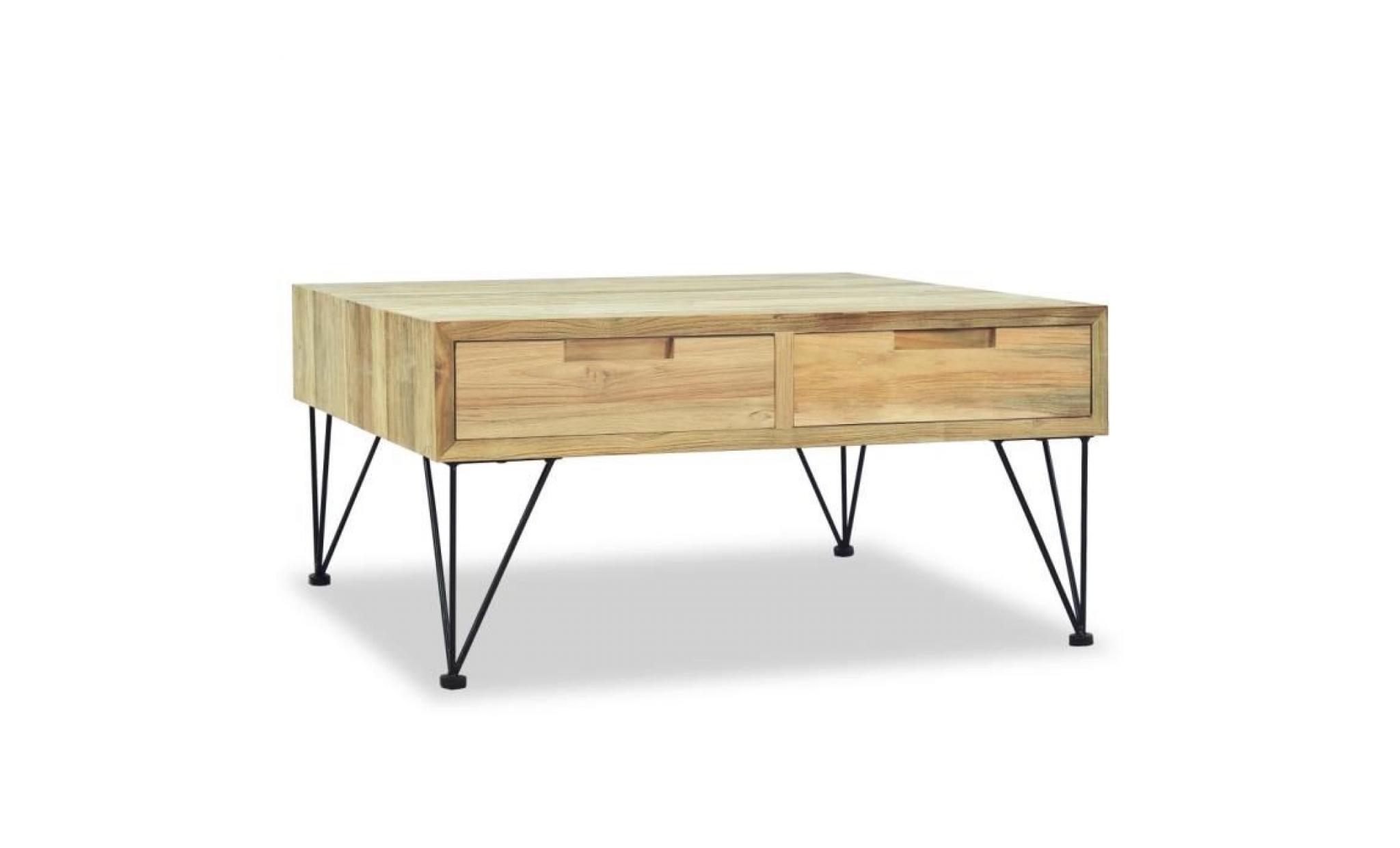 table basse avec  2 tiroirs 80 x 80 x 40 cm teck massif pas cher