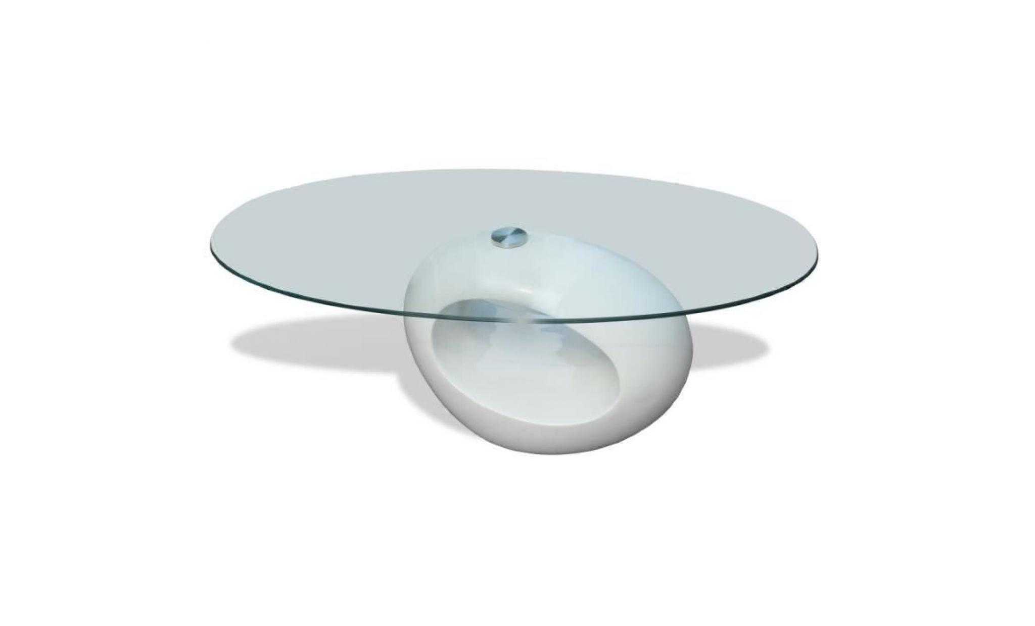 table basse avec dessus de table blanc brillant en verre ovale