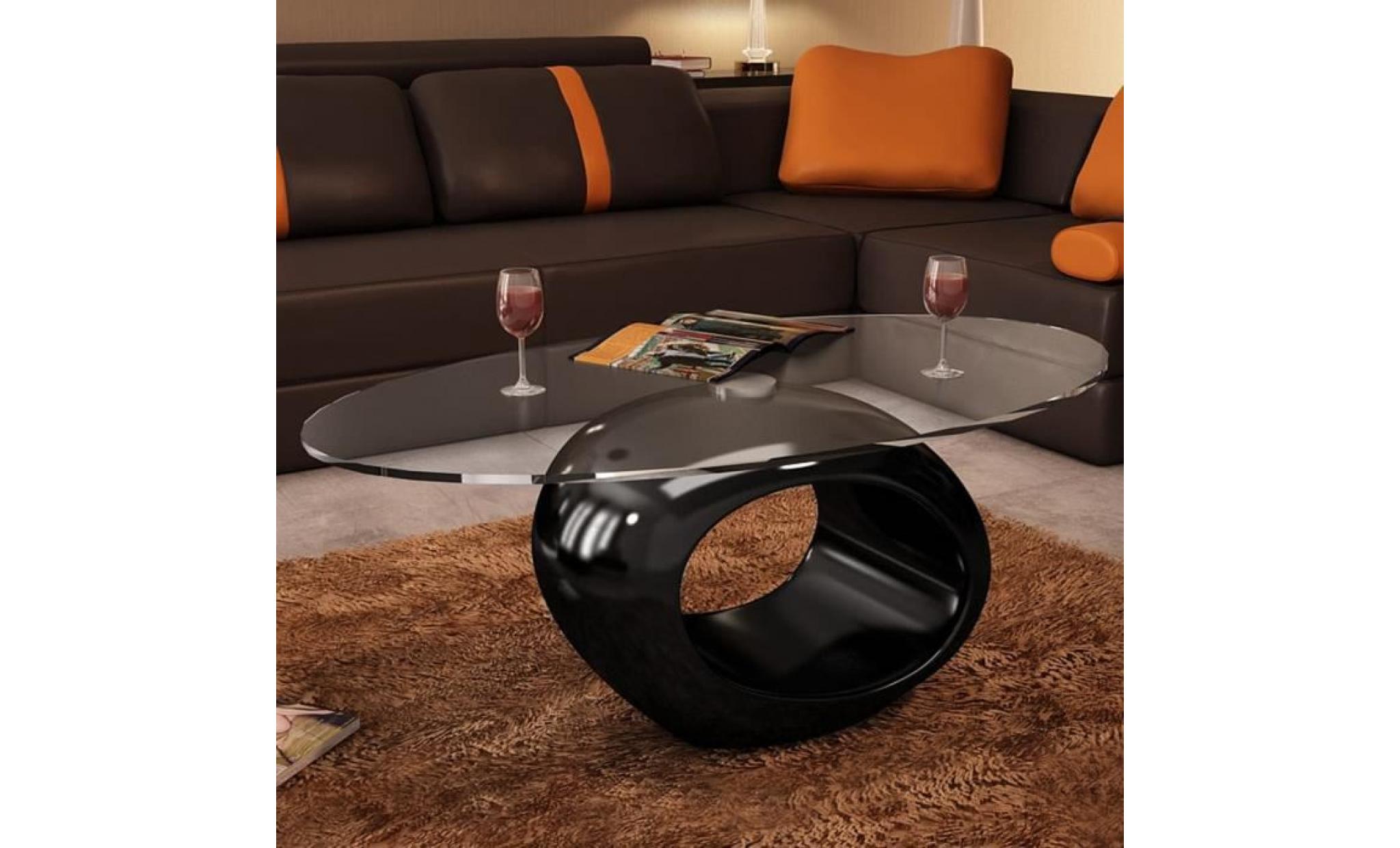 table basse avec dessus de table en verre ovale noir brillant