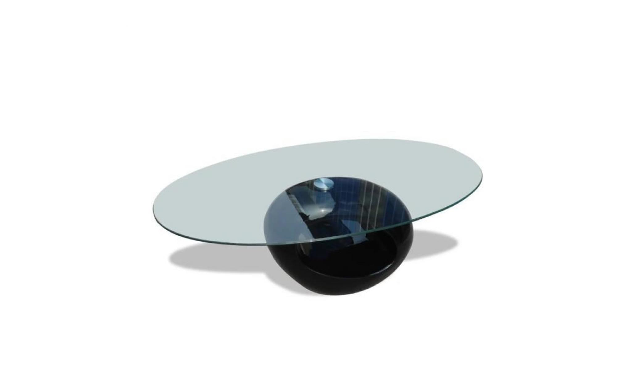 table basse avec dessus de table en verre ovale noir brillant pas cher