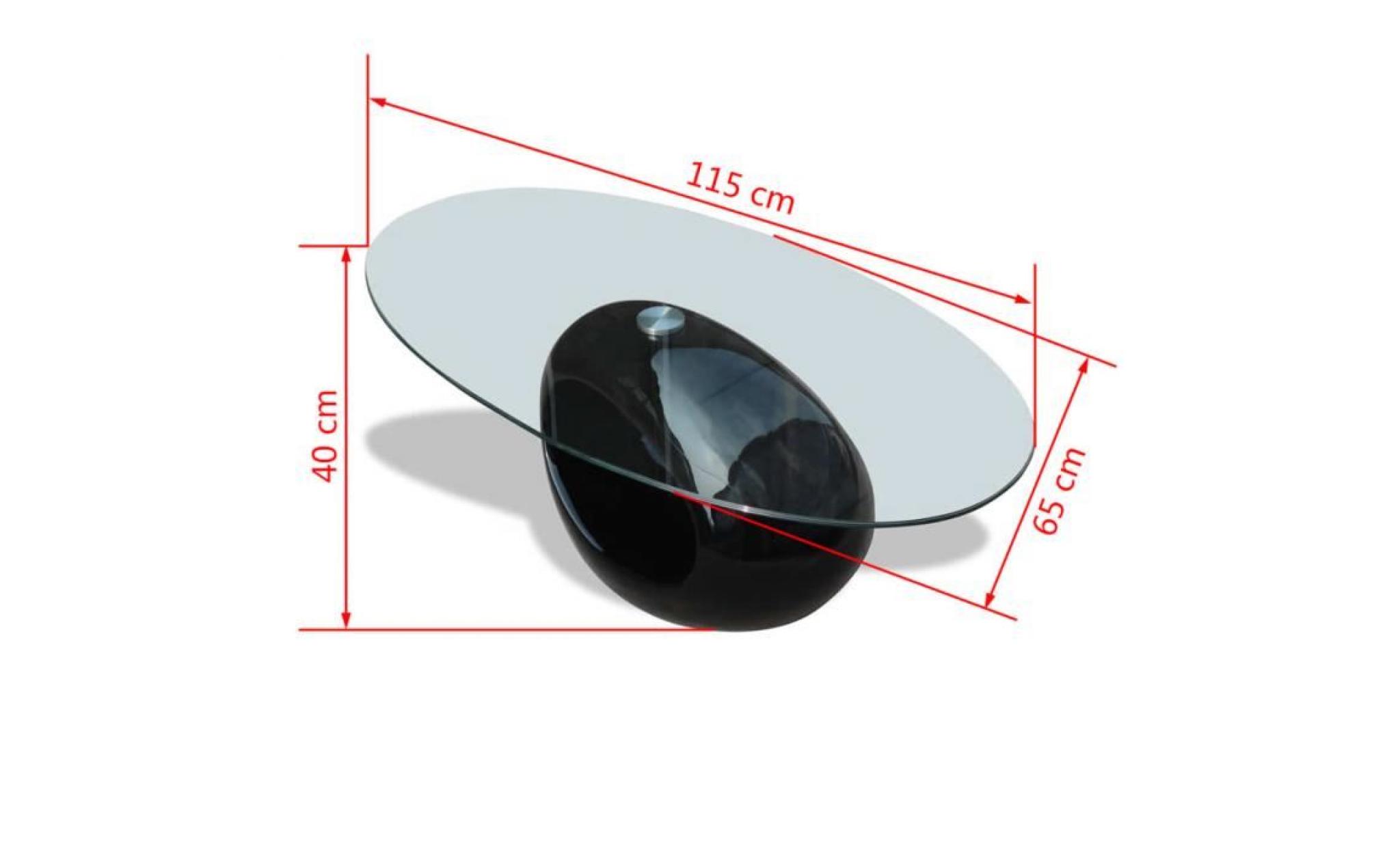 table basse avec dessus de table en verre ovale noir brillant pas cher