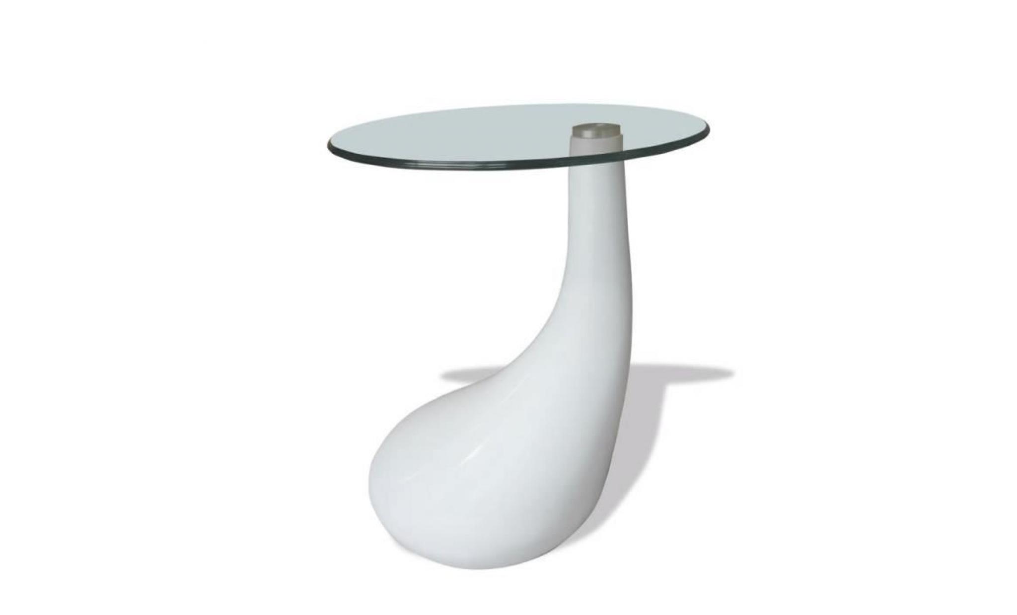 table basse avec dessus de table en verre rond blanc brillant  table bass style contemporain pas cher