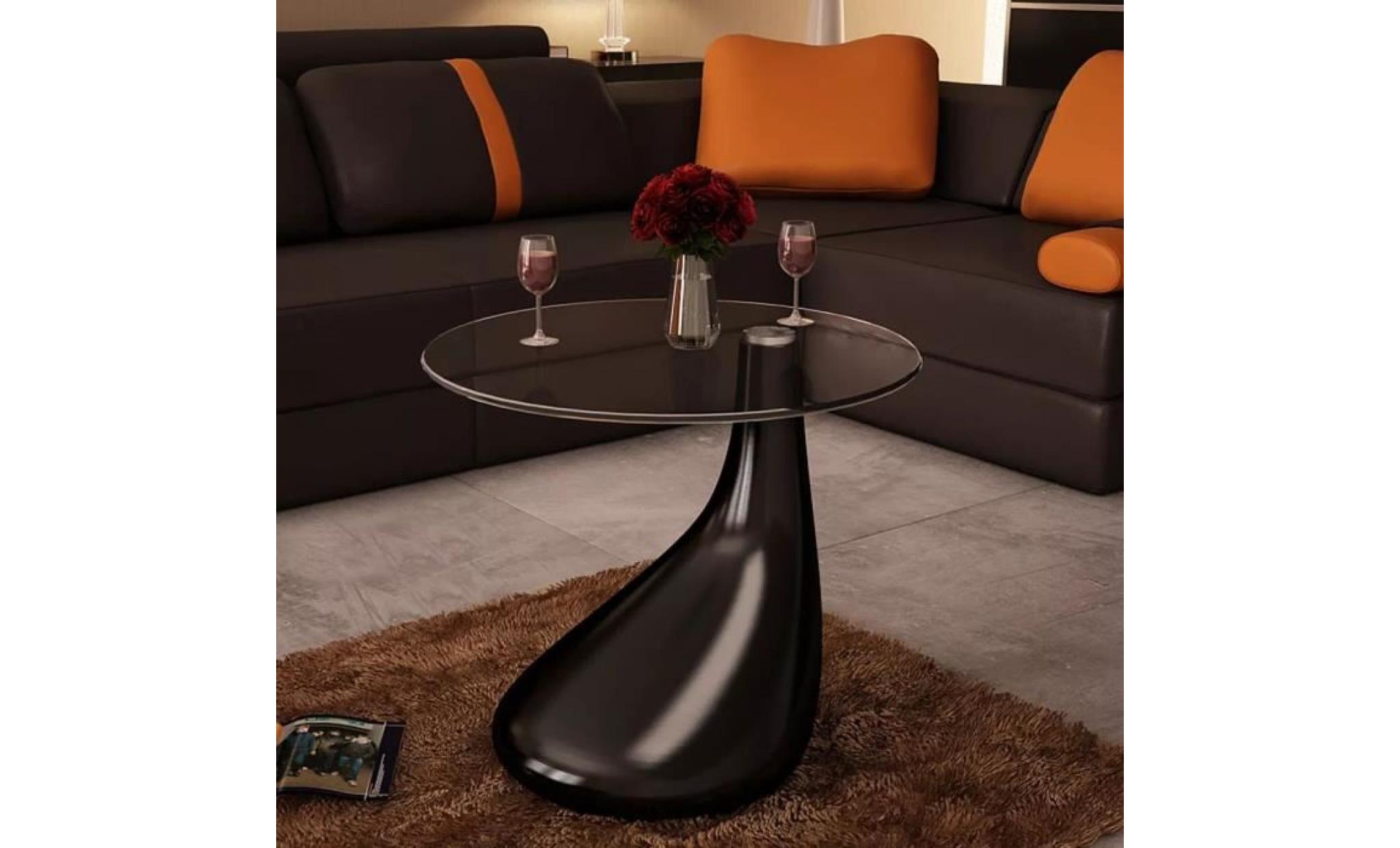 table basse avec dessus de table en verre rond noir brillant