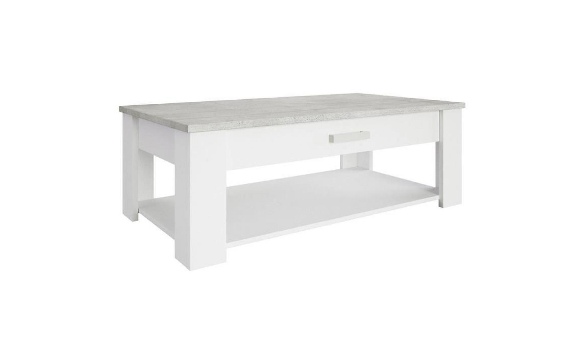 table basse avec espace de rangement en aggloméré coloris blanc   béton   dim : l120,3 x h40,9 x p64,7 cm
