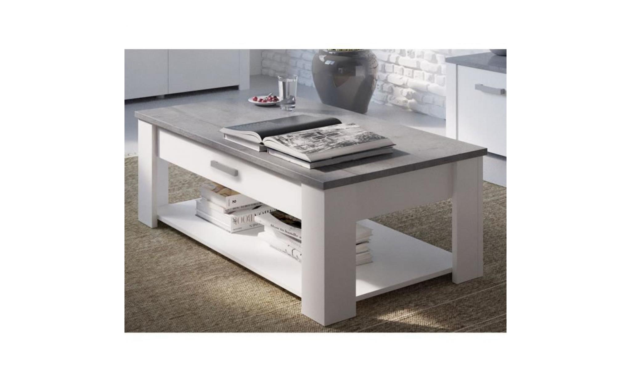 table basse avec espace de rangement en aggloméré coloris blanc   béton   dim : l120,3 x h40,9 x p64,7 cm pas cher