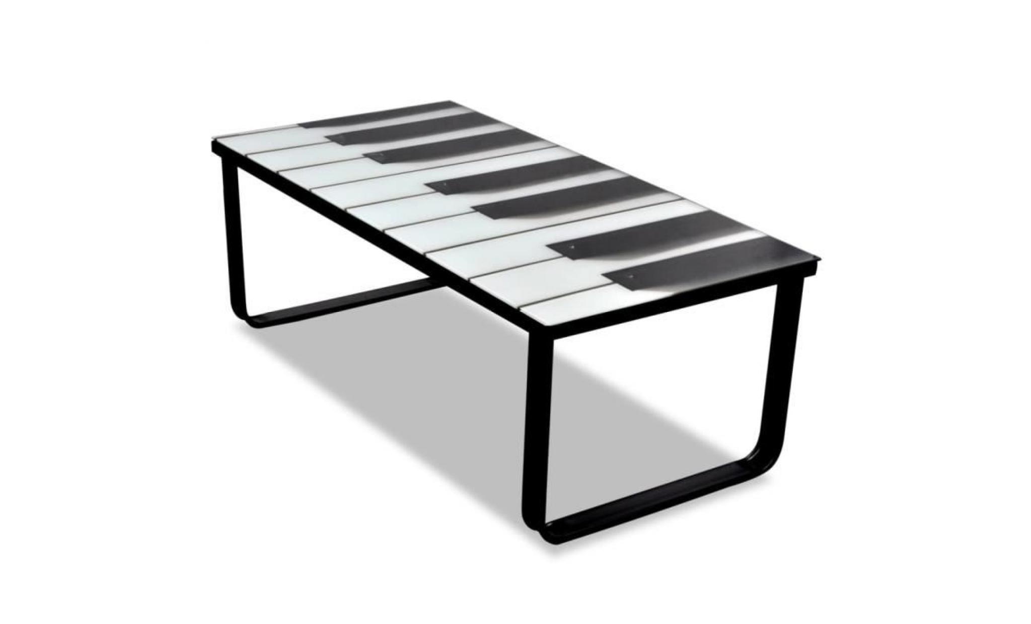 table basse avec impression de piano dessus de table en verre