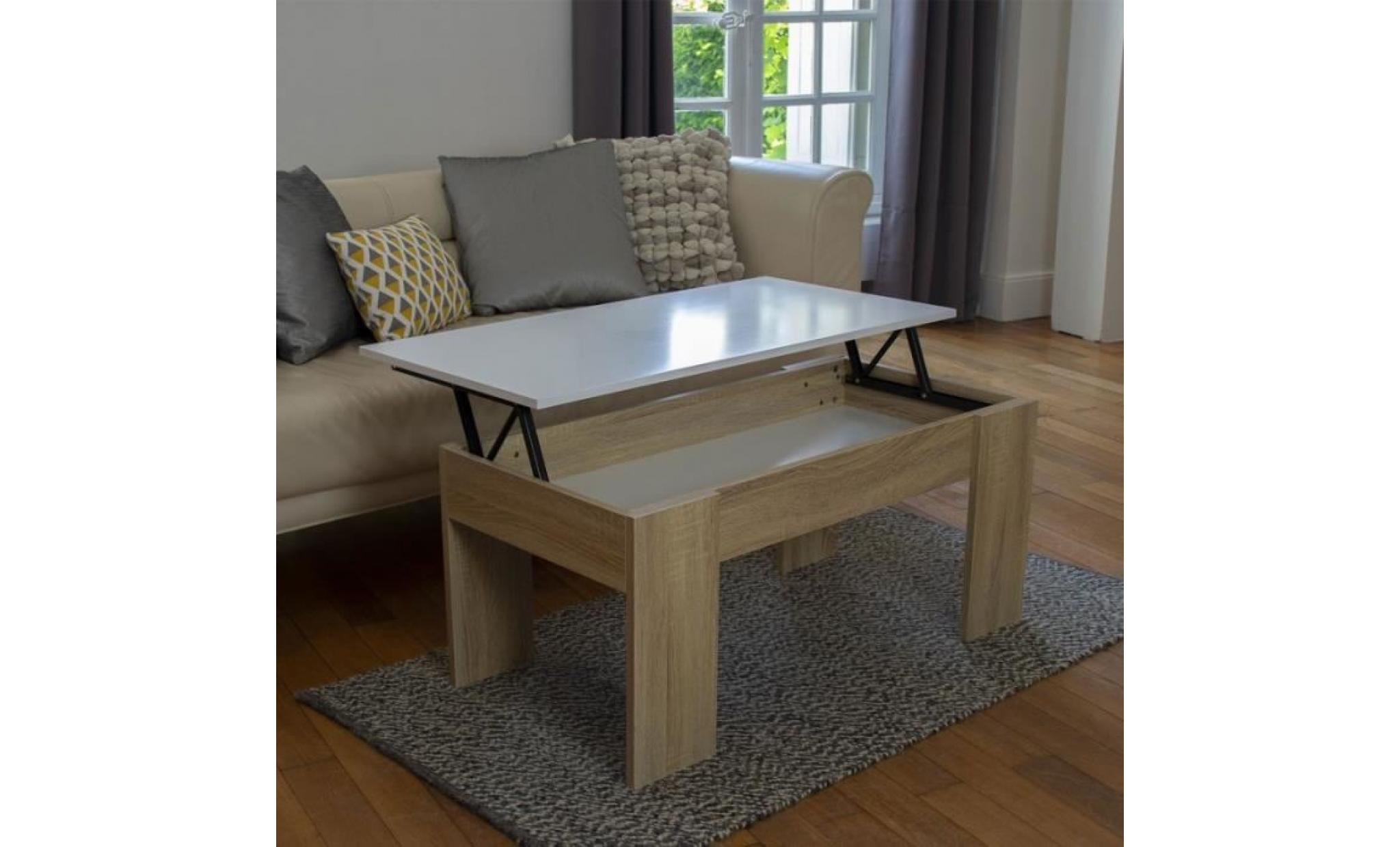 table basse avec plateau relevable bois blanc pas cher