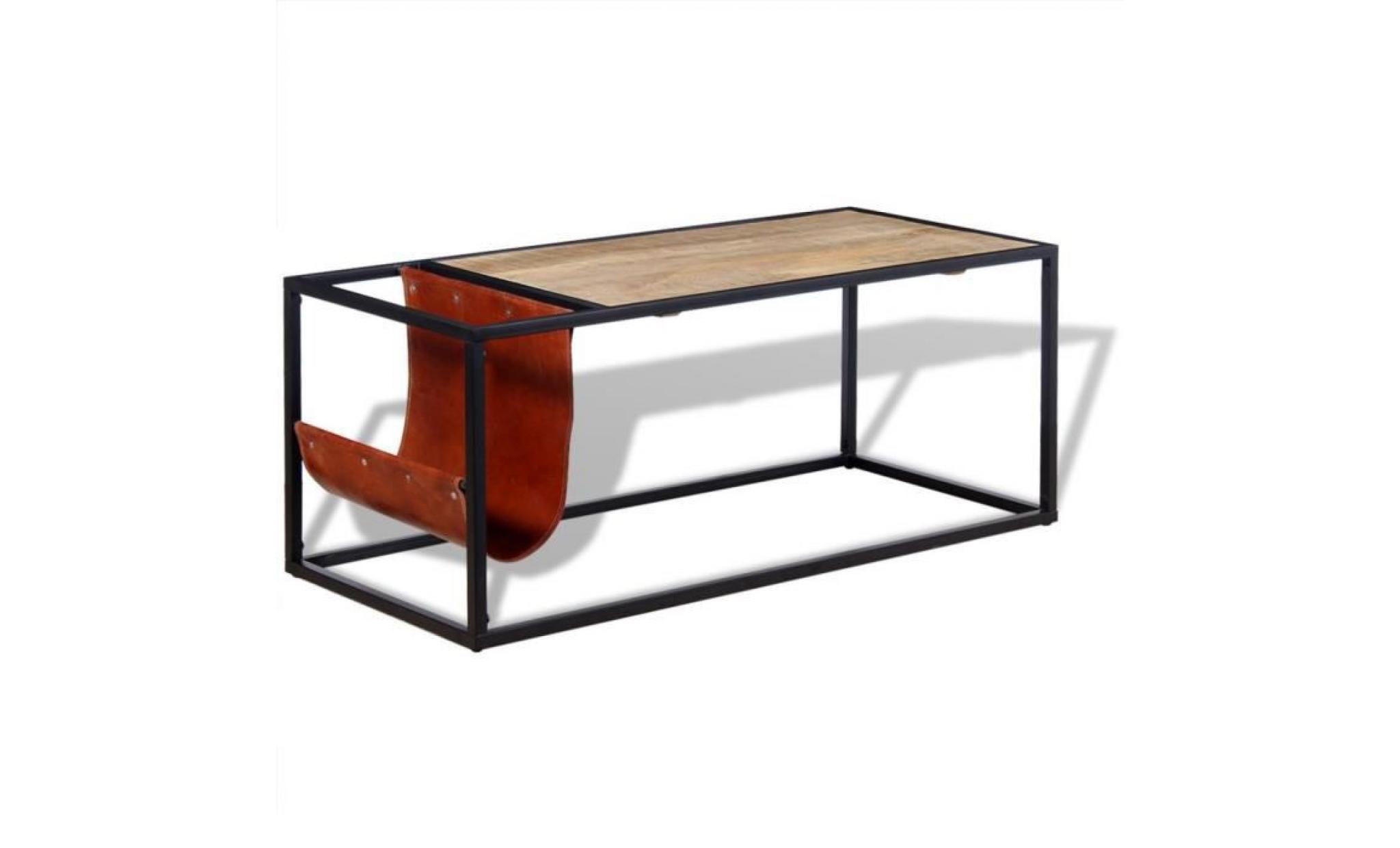 table basse avec porte revues cuir véritable 110 x 50 x 45 cm