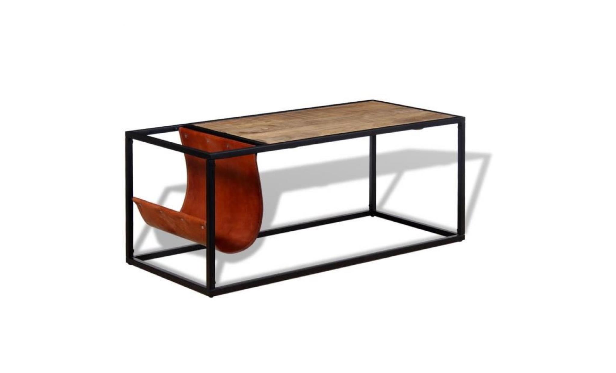 table basse avec porte revues cuir véritable 110 x 50 x 45 cm pas cher