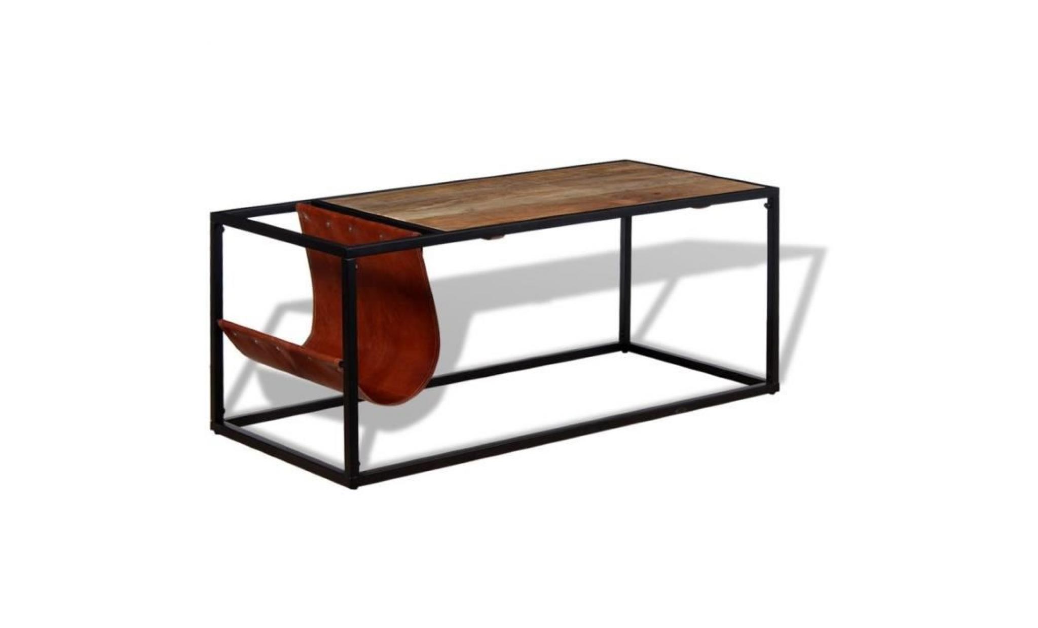 table basse avec porte revues cuir véritable 110 x 50 x 45 cm pas cher