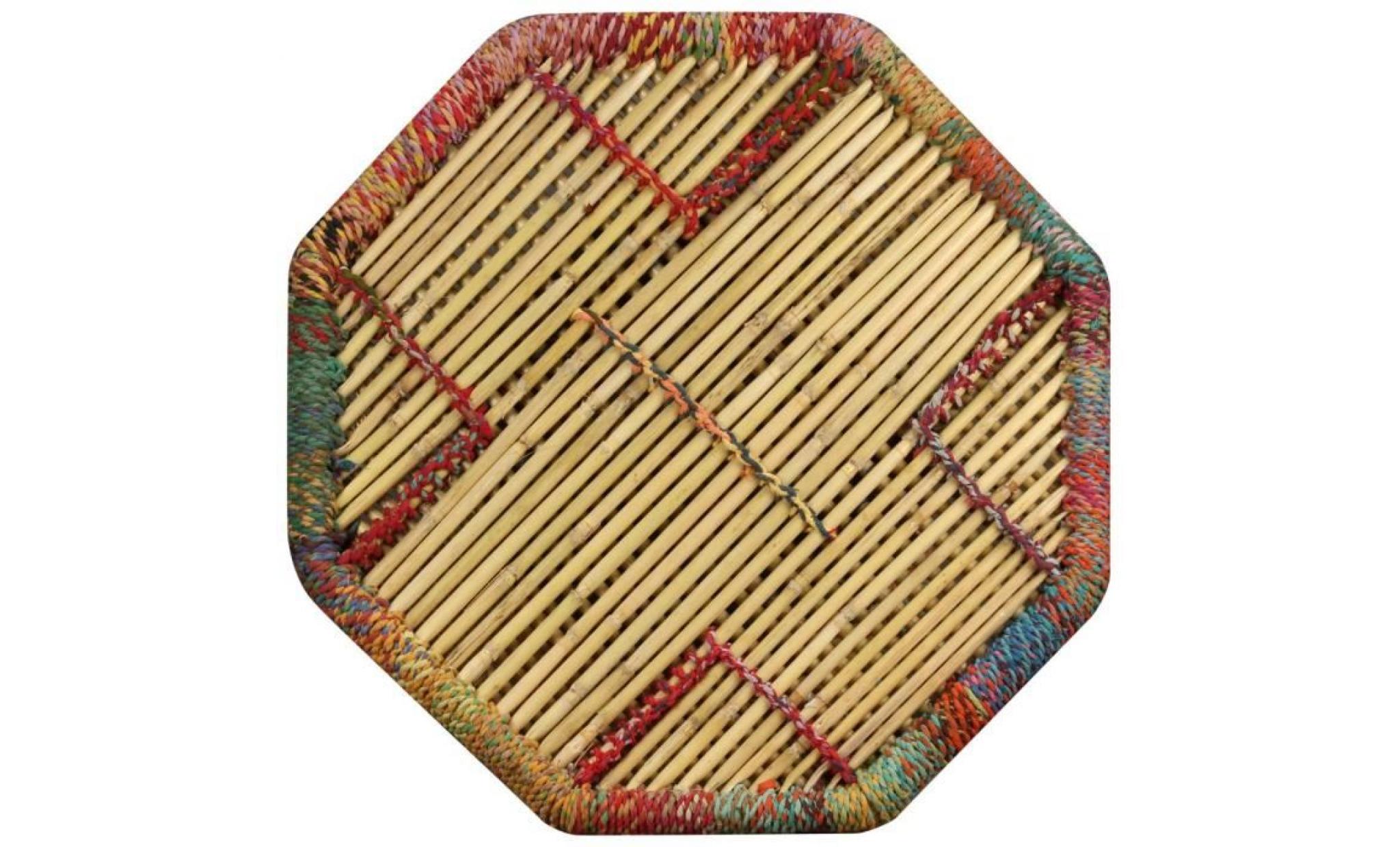 table basse bambou avec détails chindi multicolore  60 x 60 x 45 cm (l x l x h) pas cher