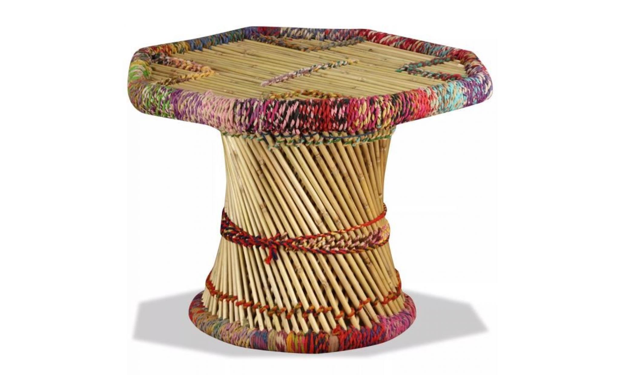 table basse bambou multicolore avec détails chindi pas cher
