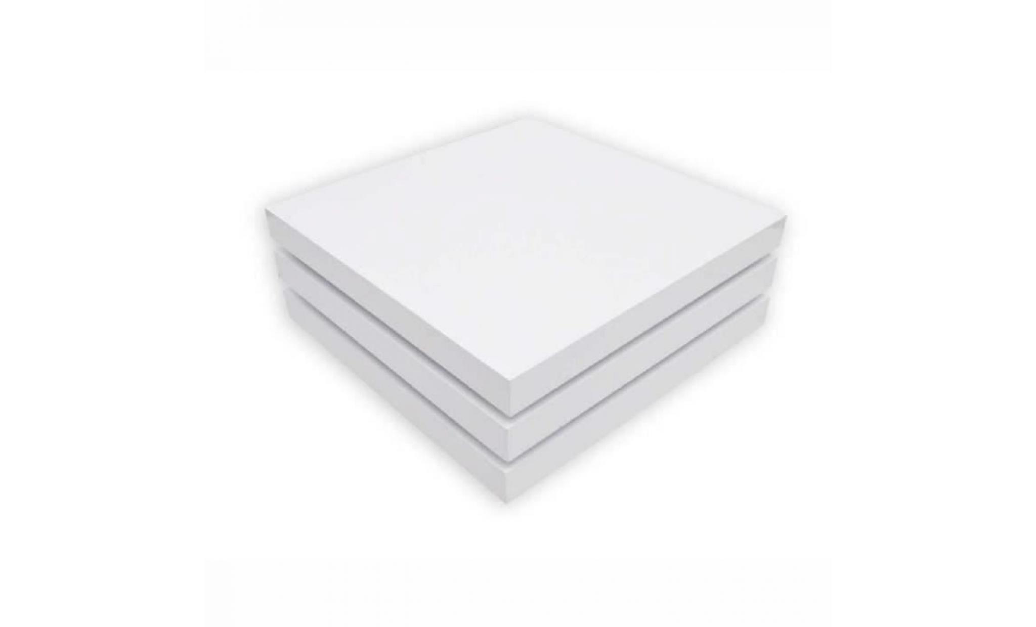 table basse blanc laqué carrée pivotante 3 plateaux déplacer replier pliant pratique pour salon design unique