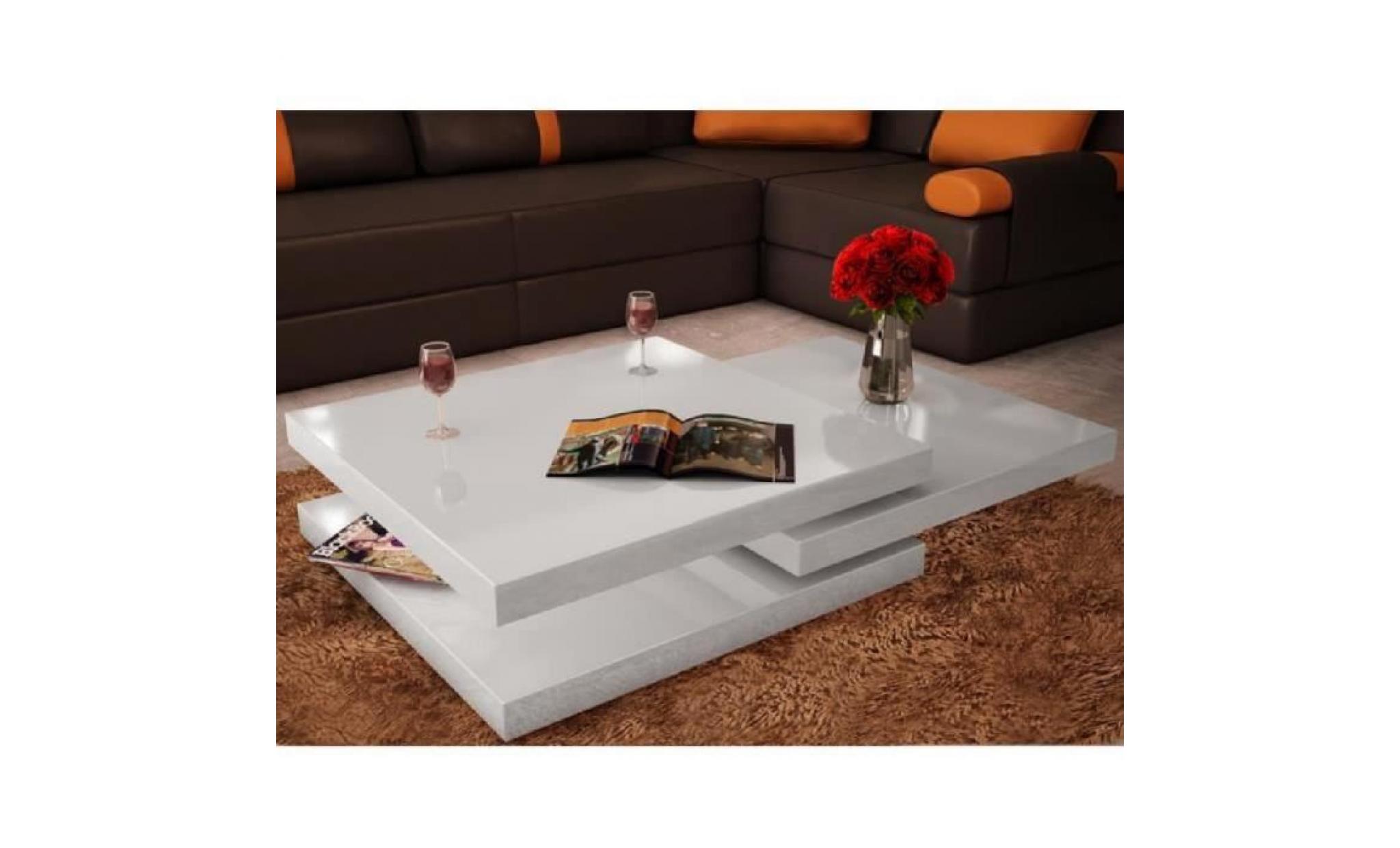 table basse blanc laqué carrée pivotante 3 plateaux déplacer replier pliant pratique pour salon design unique pas cher