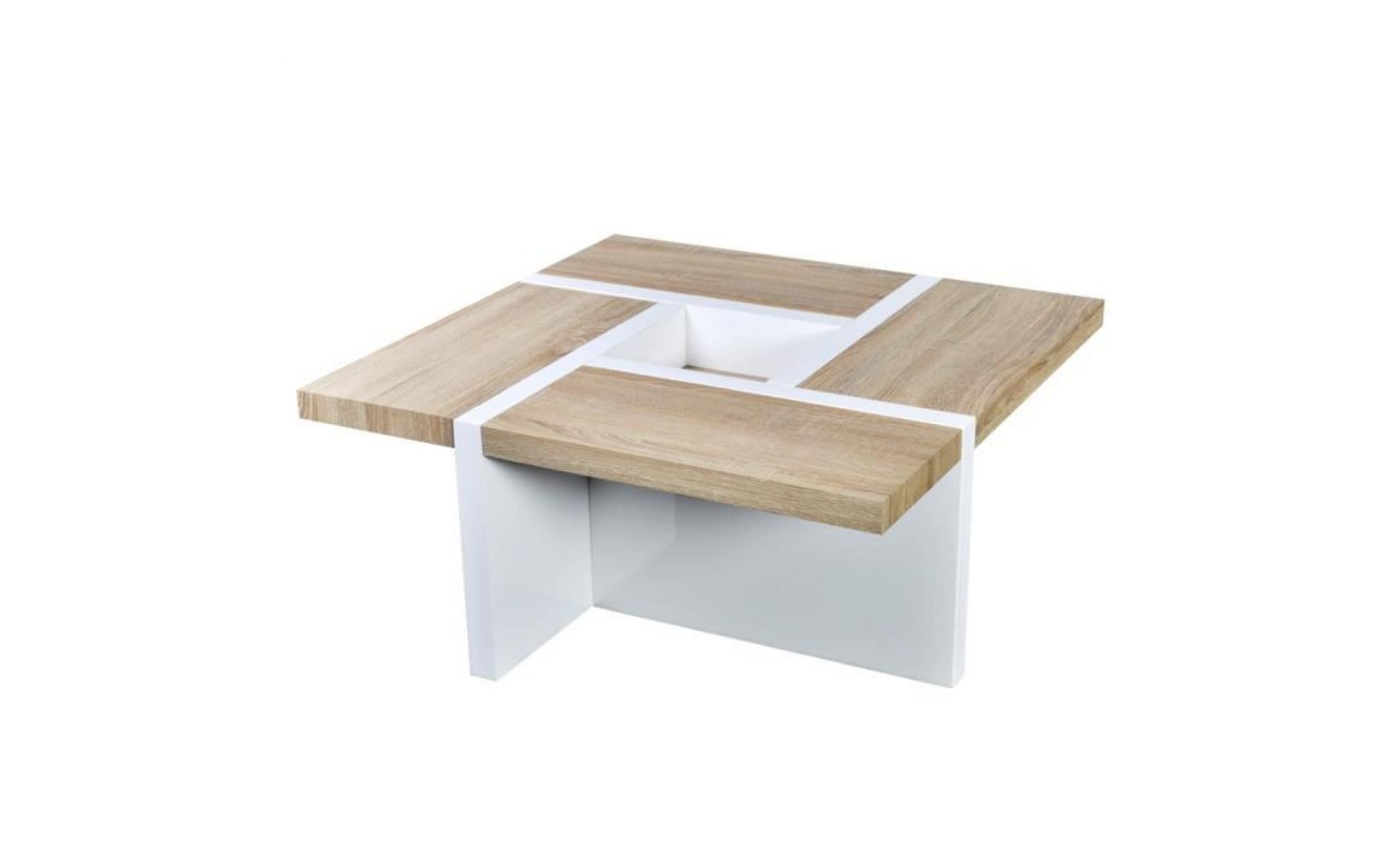 table basse blanche et bois de chêne