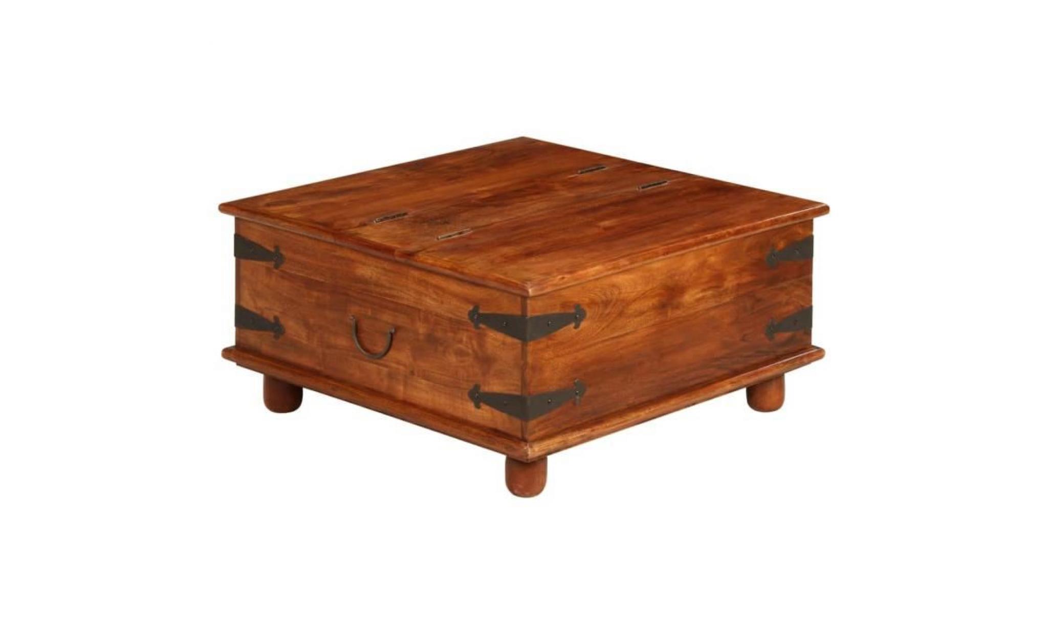 table basse bois d'acacia et finition en sesham 80x80x40 cm