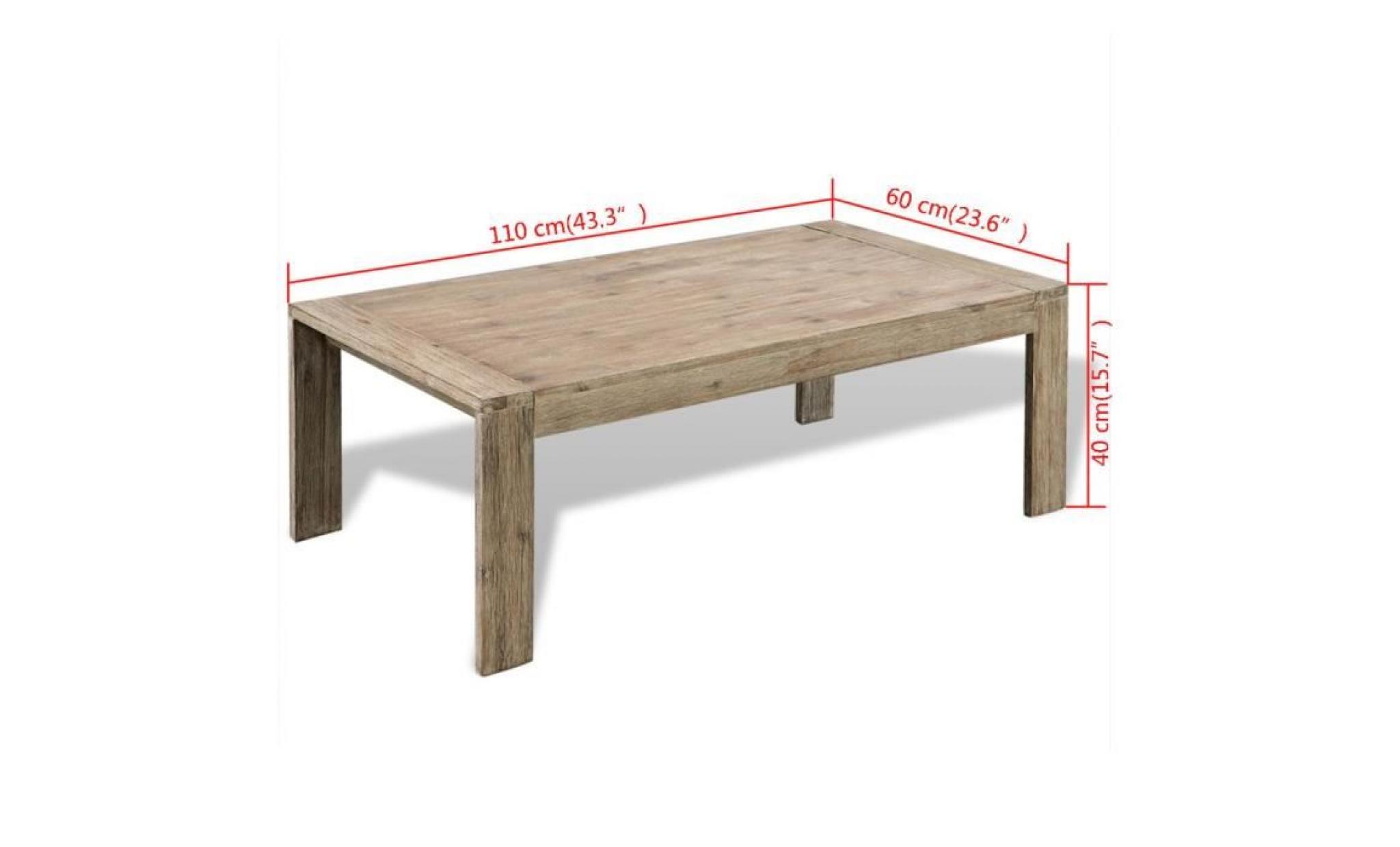 table basse bois d'acacia massif brossé  scandinave table bass style 110 x 60 x 40 cm pas cher