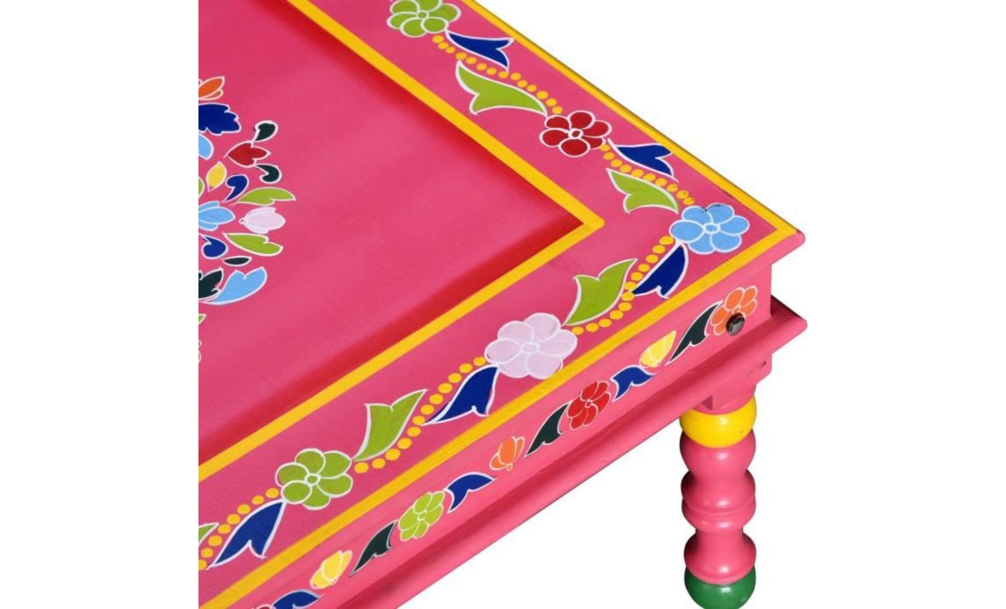 table basse bois de manguier massif rose peinte à la main pas cher